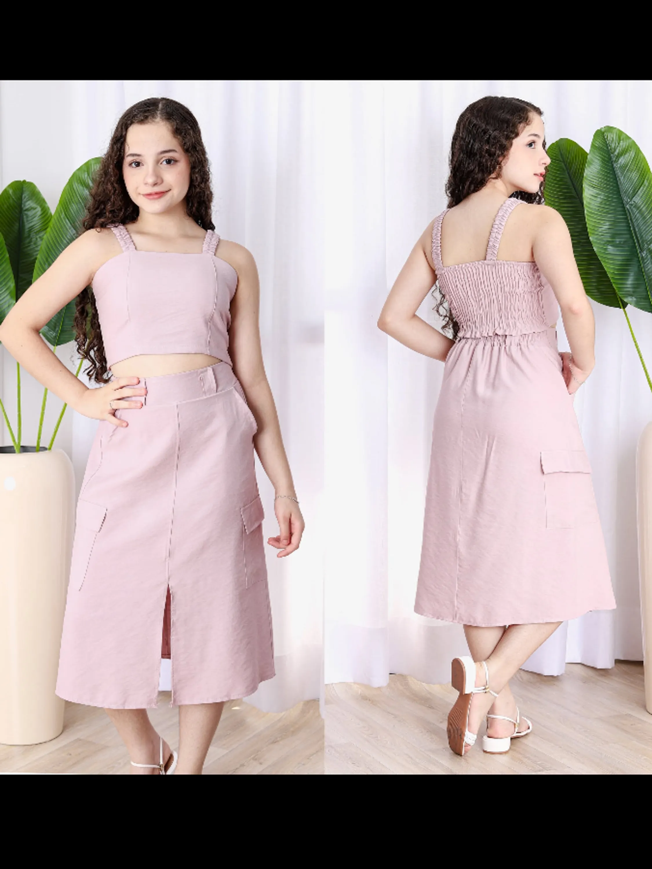 Conjunto juvenil cropped e saia longa (P)
