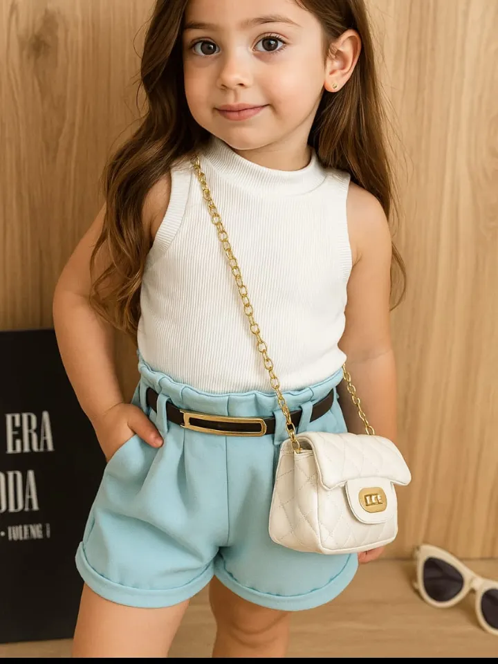 Shorts cintura alta com cinto infantil (07)