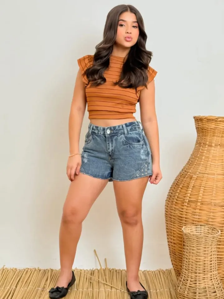 Shorts jeans destroid feminino juvenil