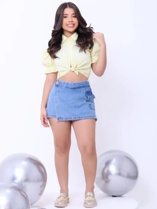 Shorts saia feminino juvenil jeans