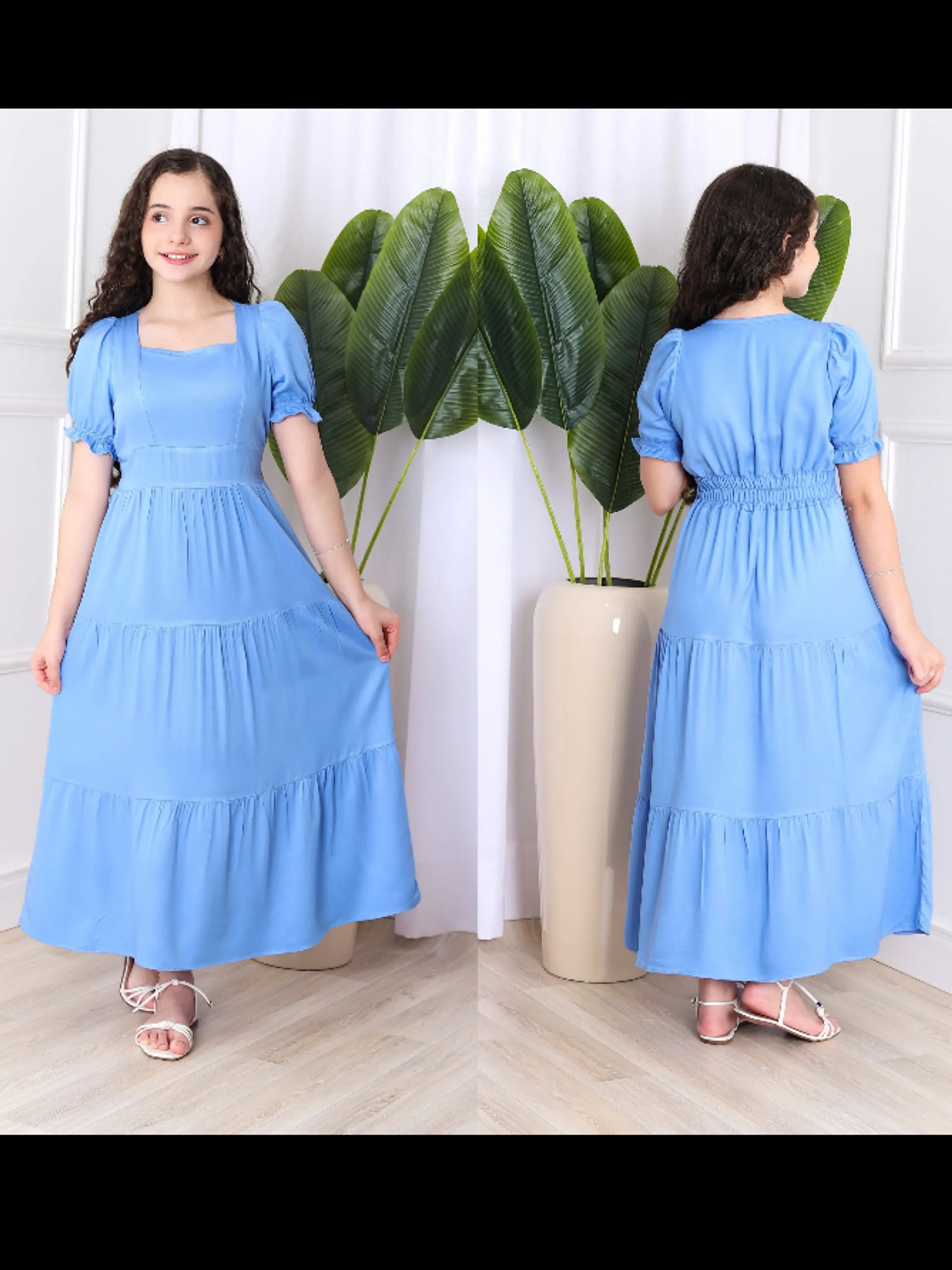 Vestido longo liso juvenil tecido sarjado viscose (P)