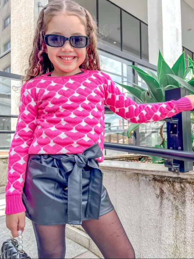 Blusa tricot coração feminino infantil