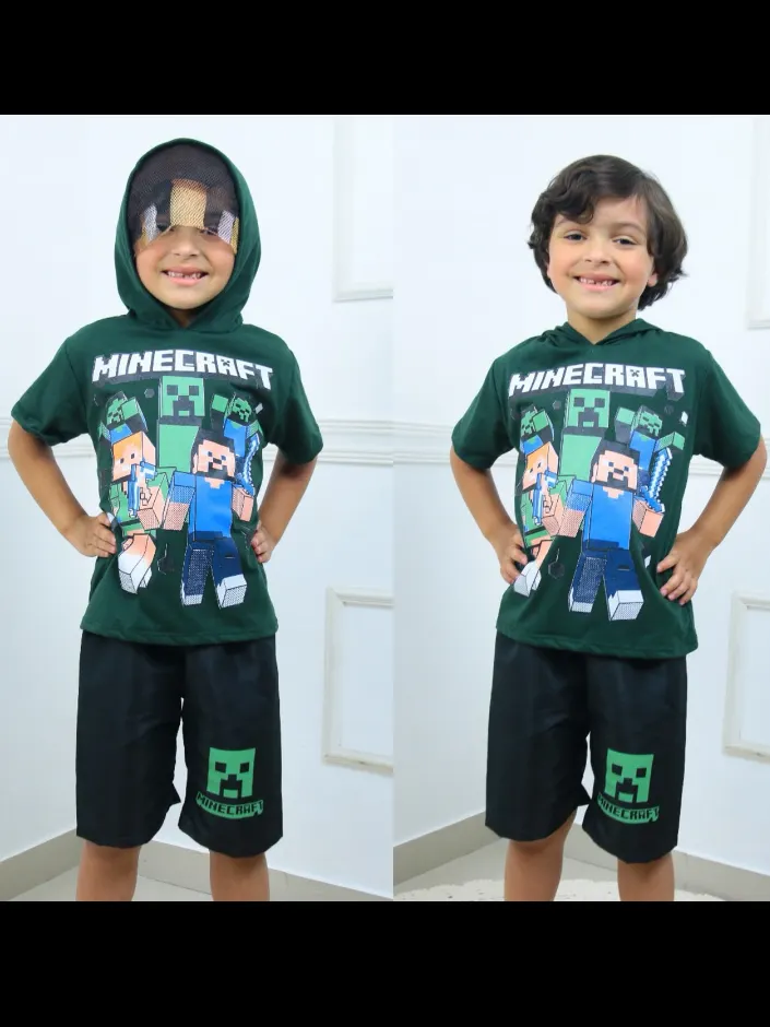 Conjunto infantil masculino com máscara no capuz