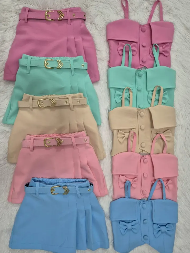 Conjunto infantil shorts saia e cropped (azul)