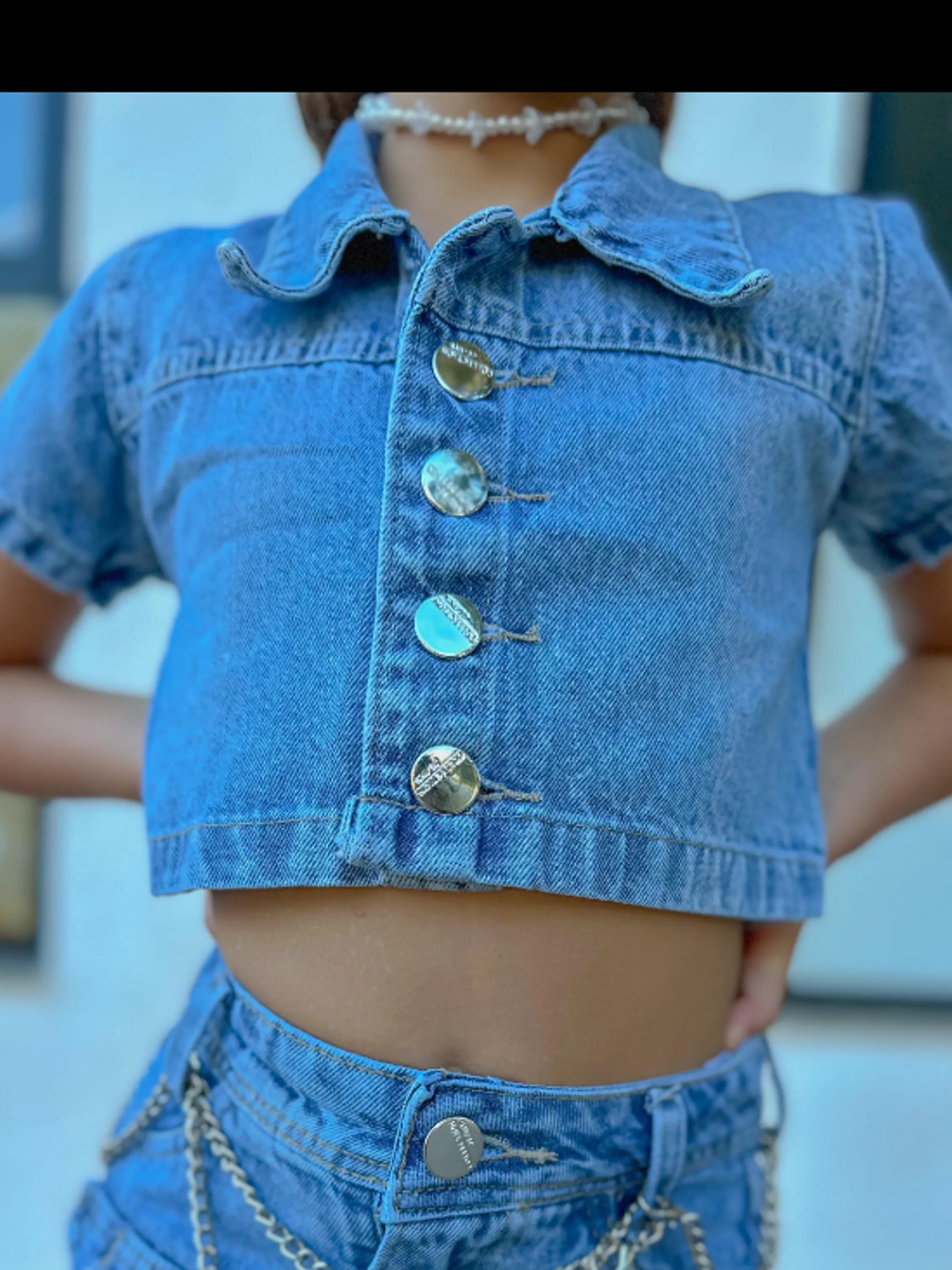 Blusa cropped jeans infantil e juvenil (D)