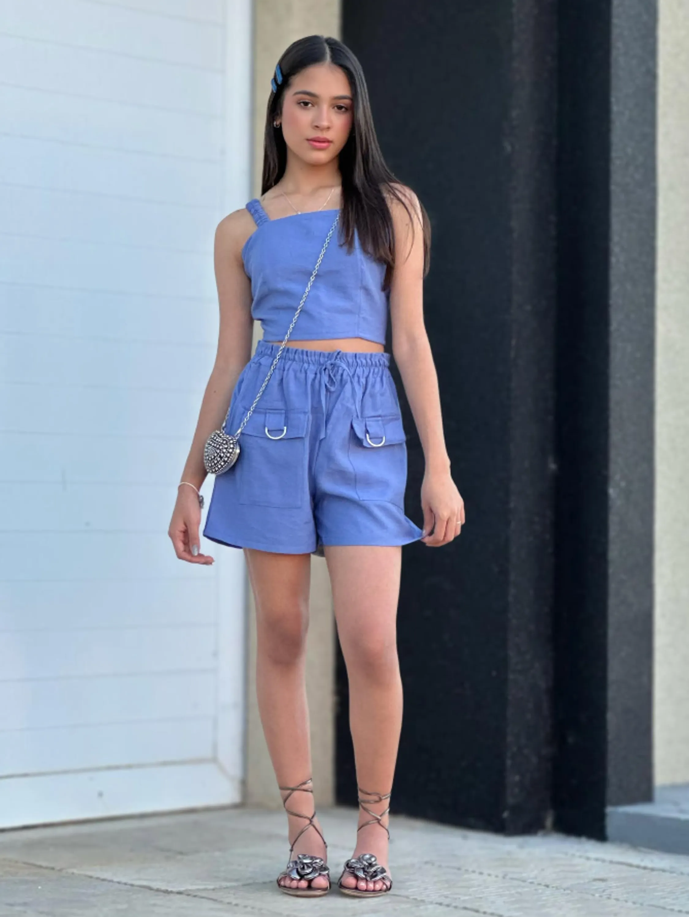 Conjunto juvenil cropped e shorts (P)