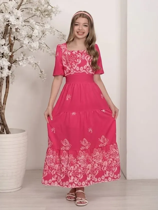 Vestido longo com manga feminino juvenil (P)