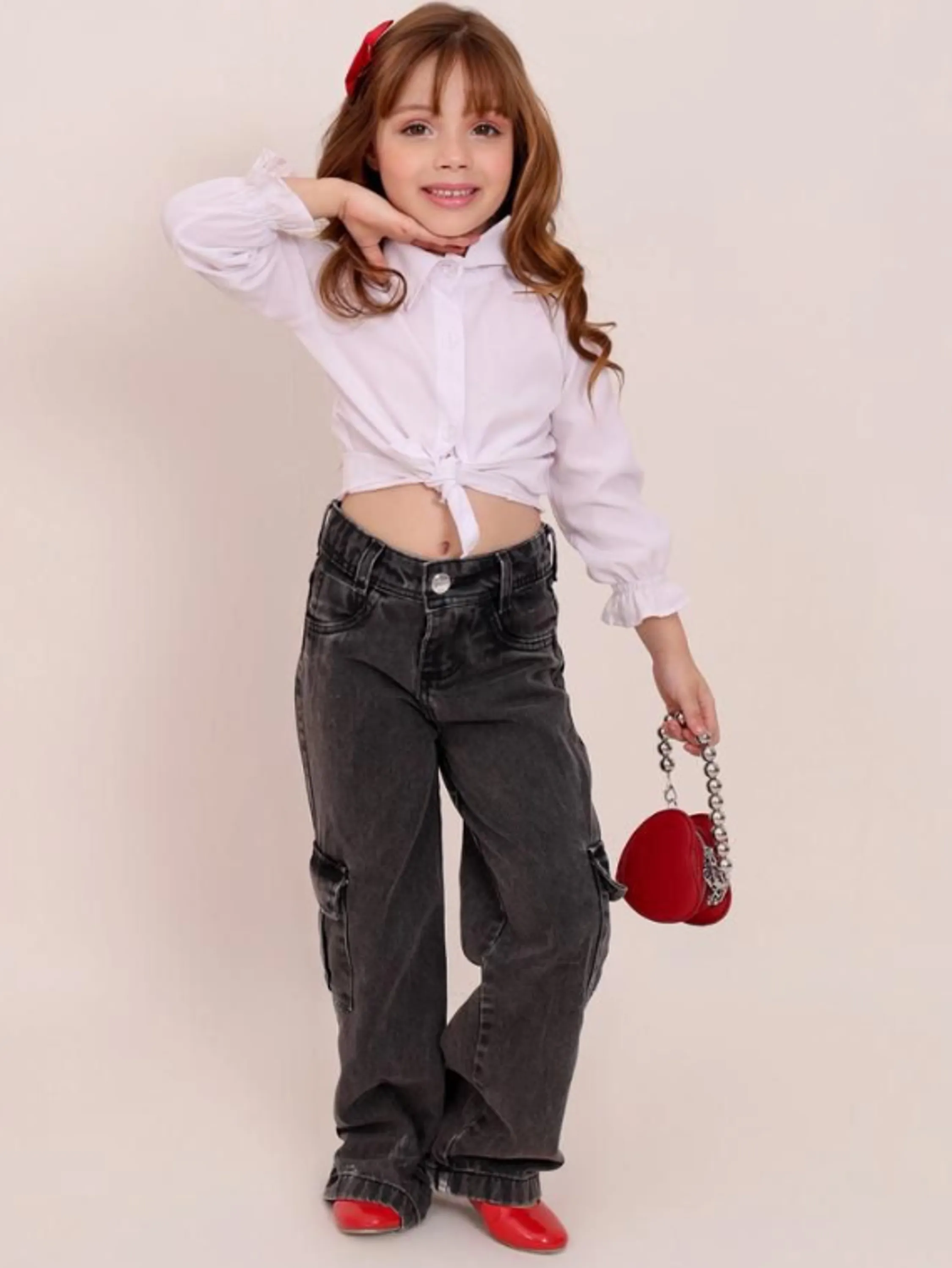 Calça cargo infantil grafite jeans
