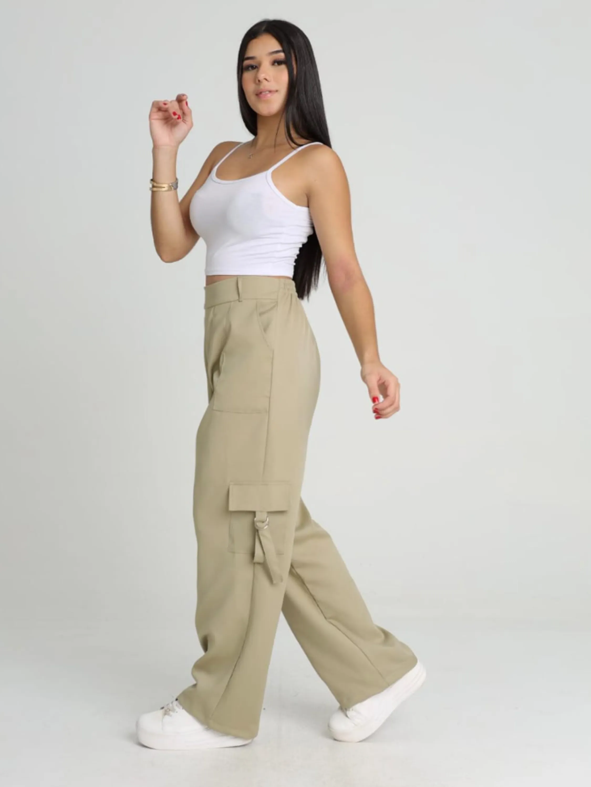 Calça cargo juvenil tecido alfaiataria