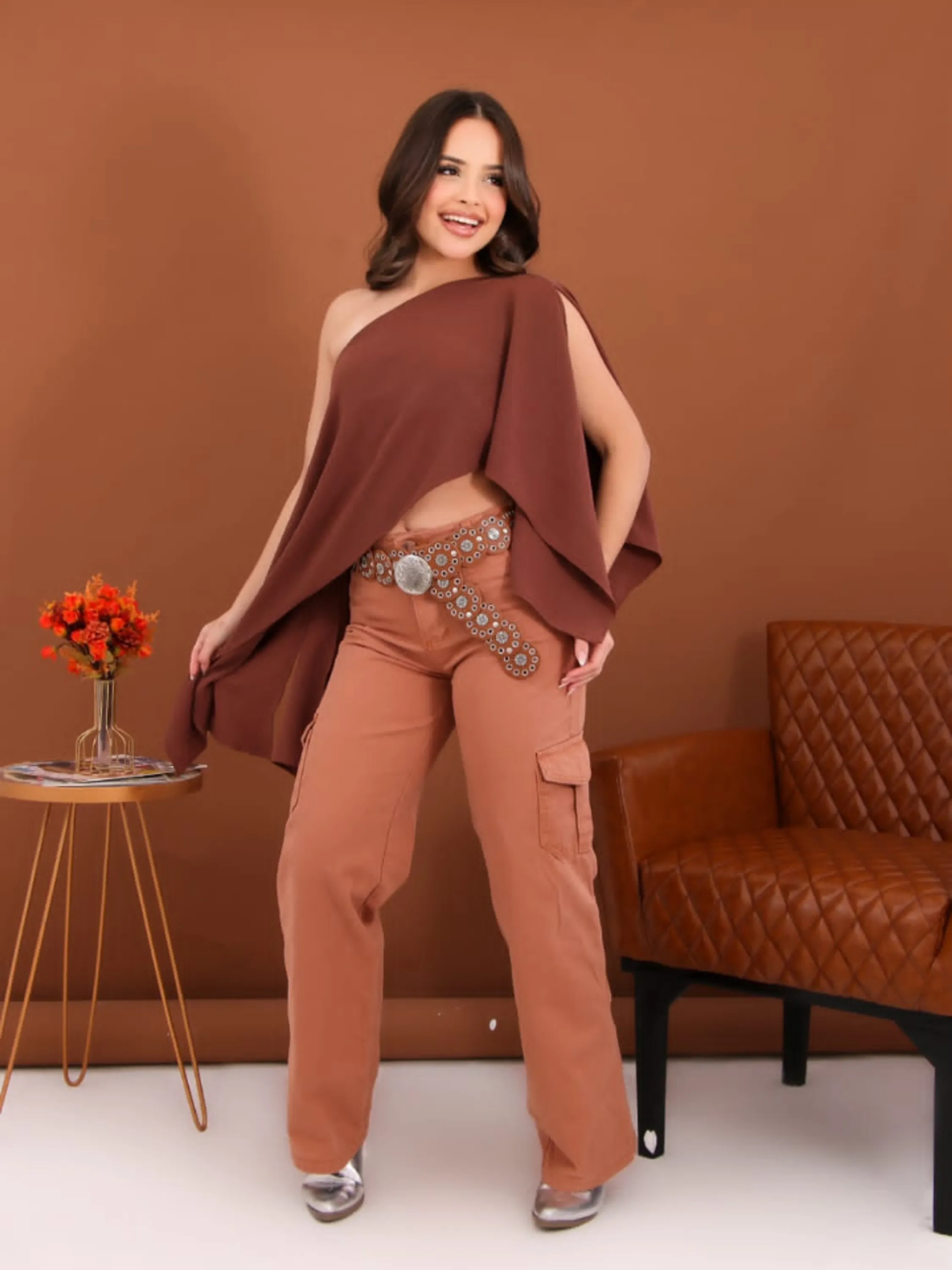 Calça Cargo Wid Leg juvenil com elástico na cintura (D)