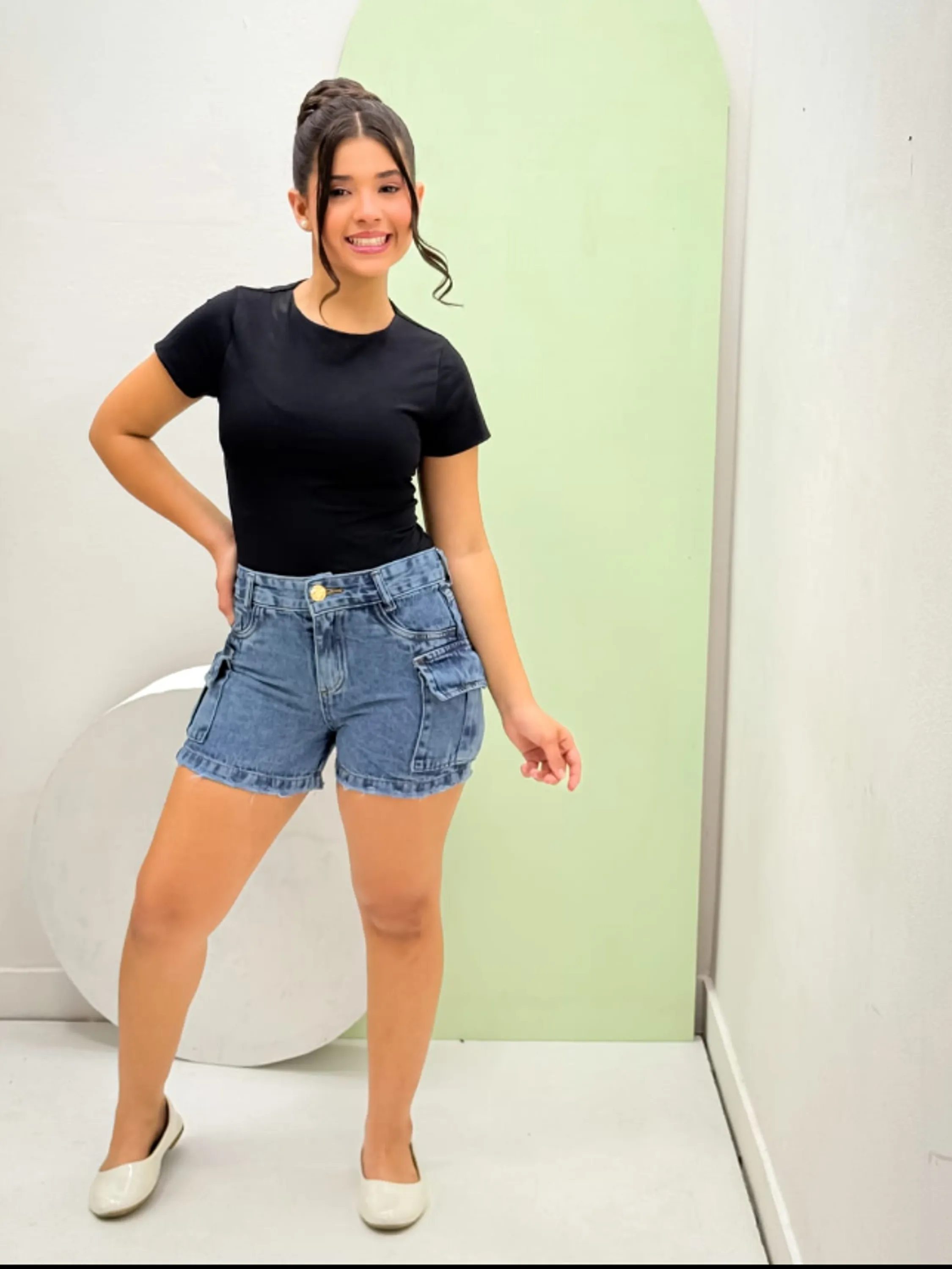 Shorts cargo feminino juvenil (D)