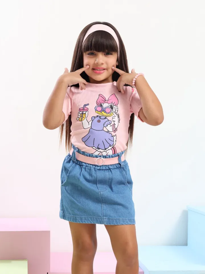 Conjunto infantil saia jeans com shorts