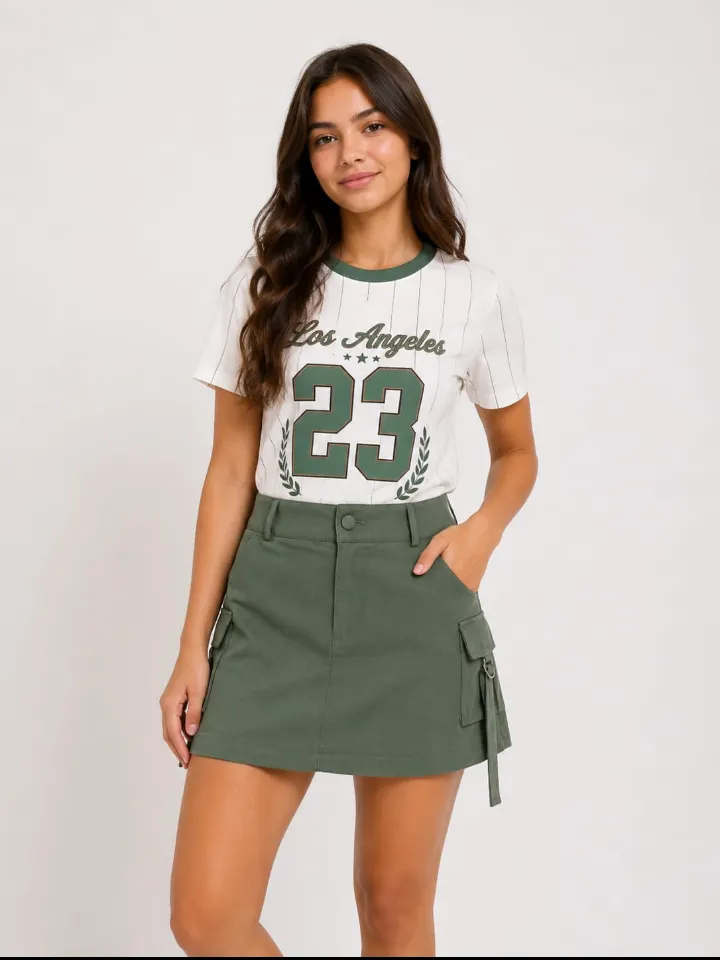 Shorts saia feminino juvenil com bolso lateral (O)