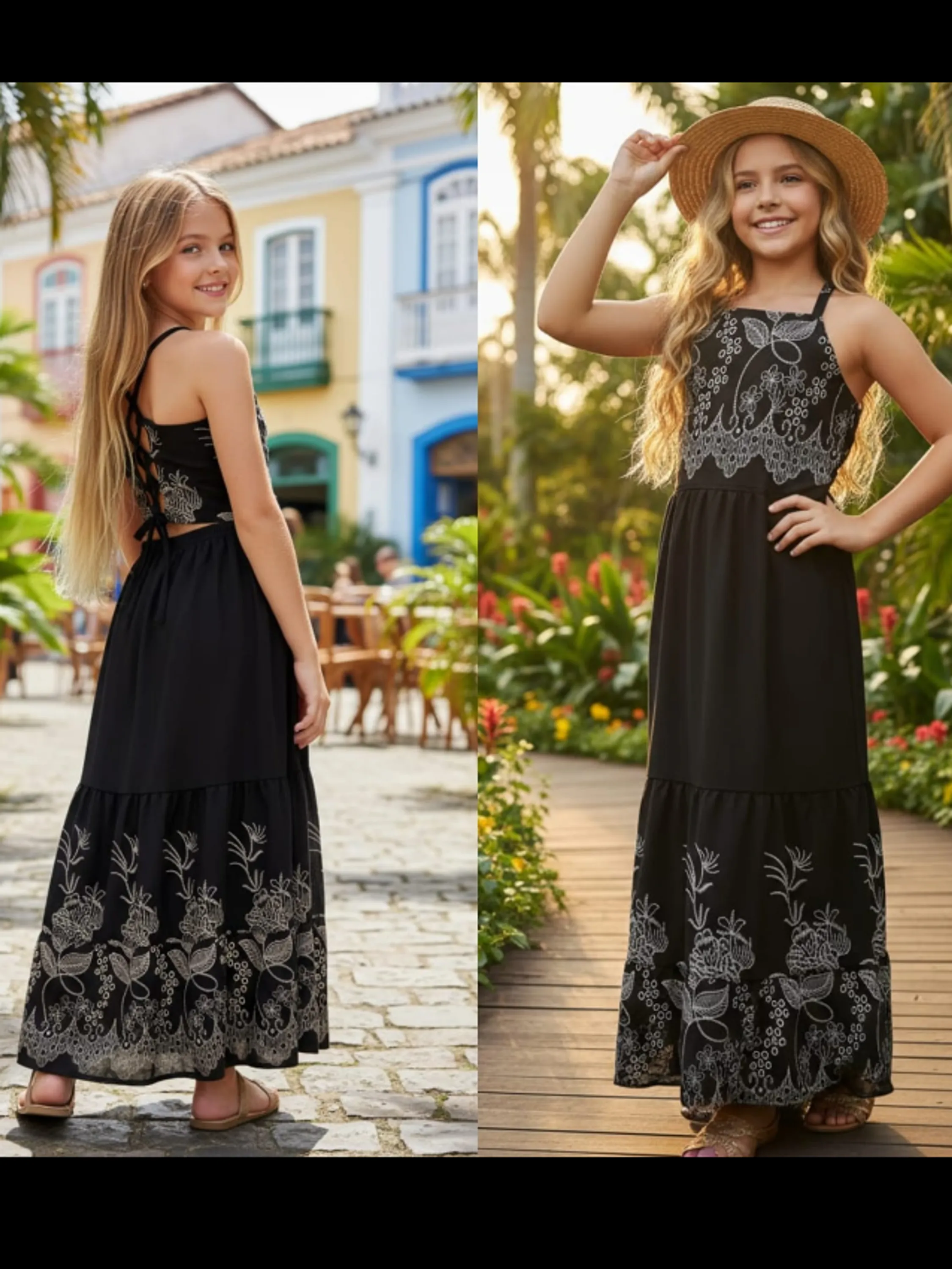 Vestido longo estampado juvenil (P)