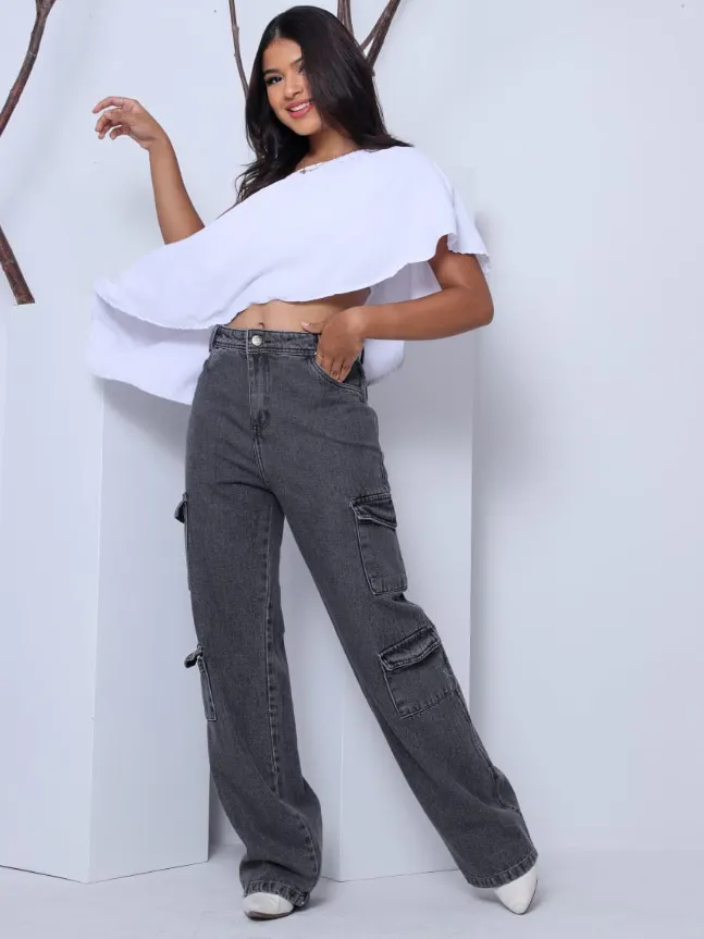 Calça cargo com 4 bolsos feminino juvenil