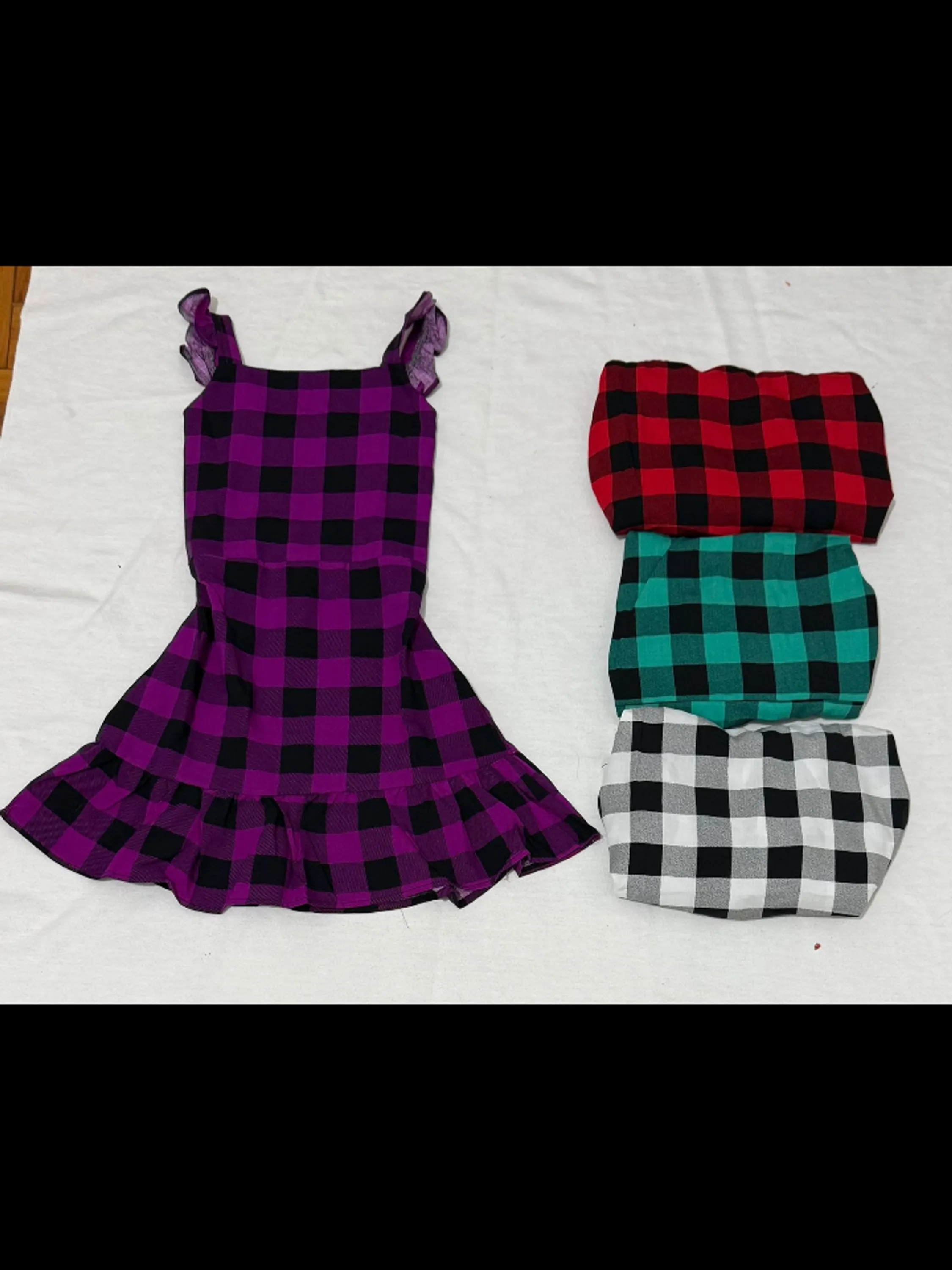Vestido infantil xadrez de alça (Azul)