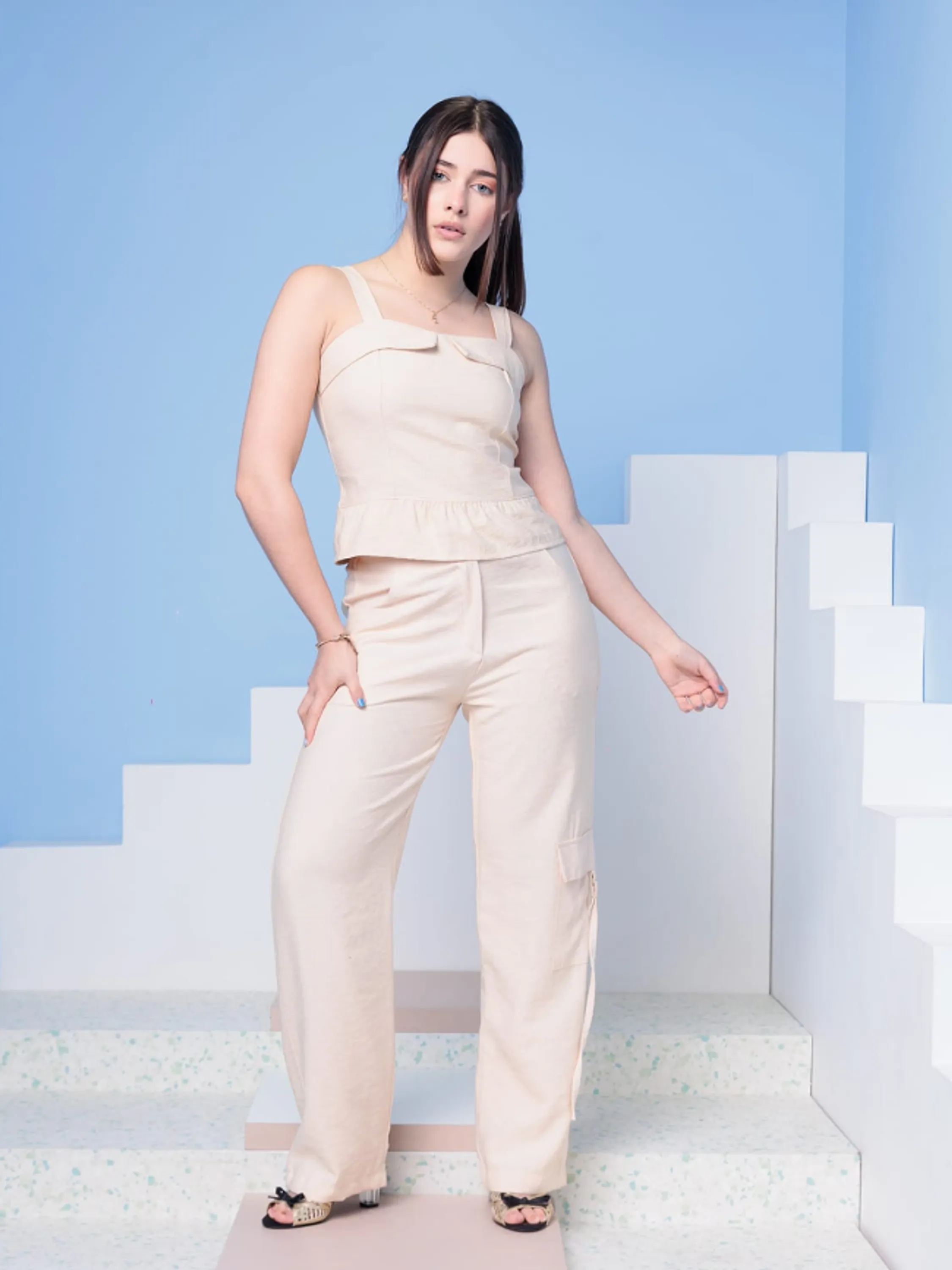 Conjunto juvenil calça e cropped (P)