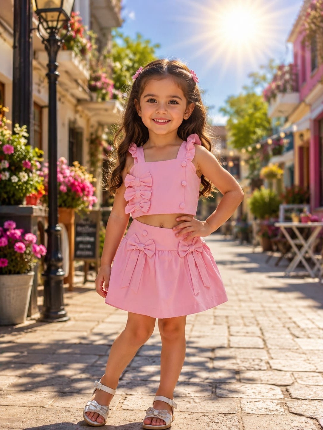Conjunto infantil shorts saia e Cropped (Noel)