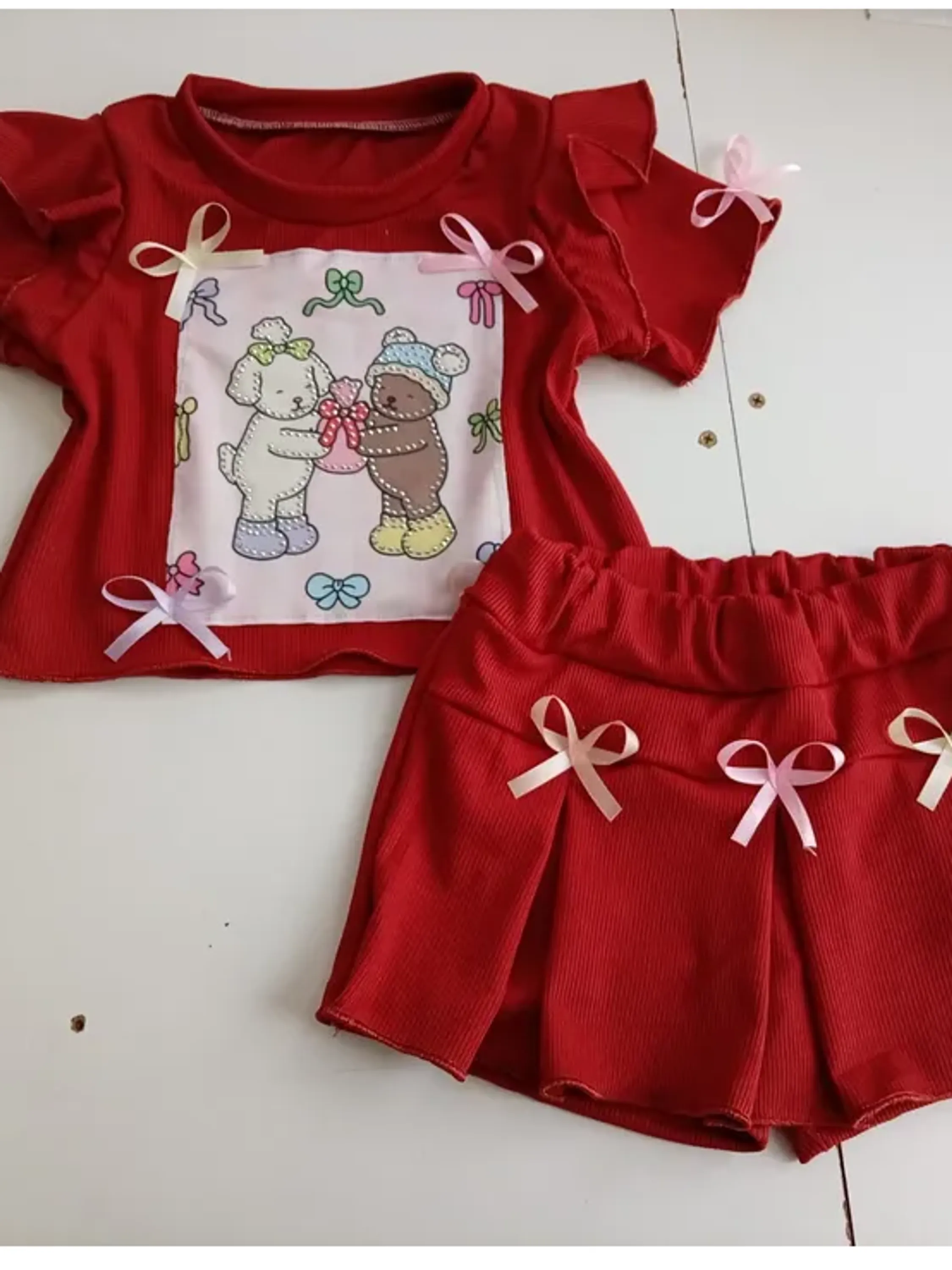 Conjunto infantil feminino shorts saia e blusinha (17)