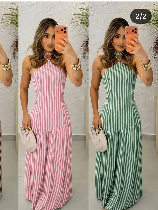 Vestido longo  feminino adulto listrado (14)