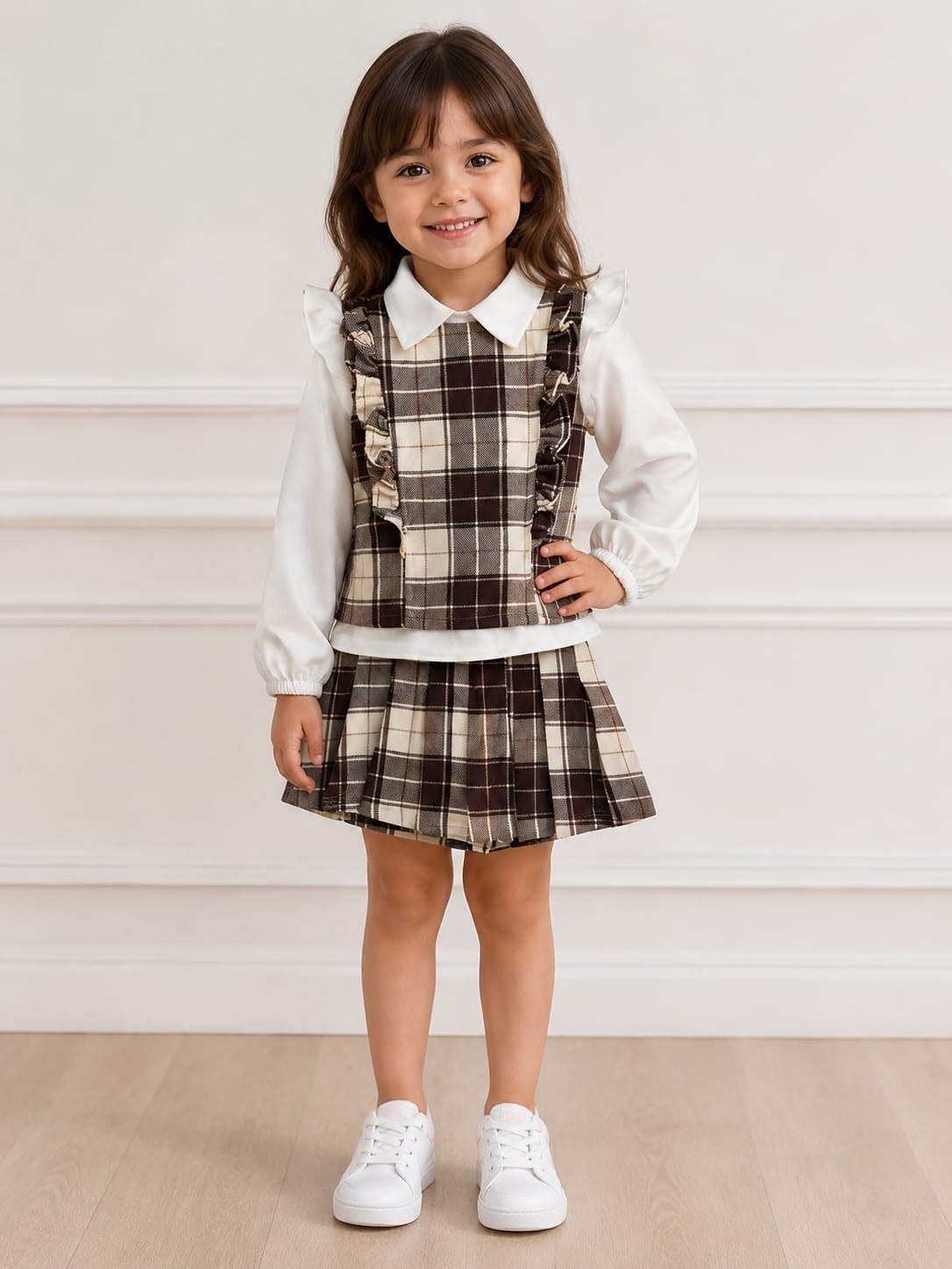 Conjunto infantil 3 peças shorts saia (azul)