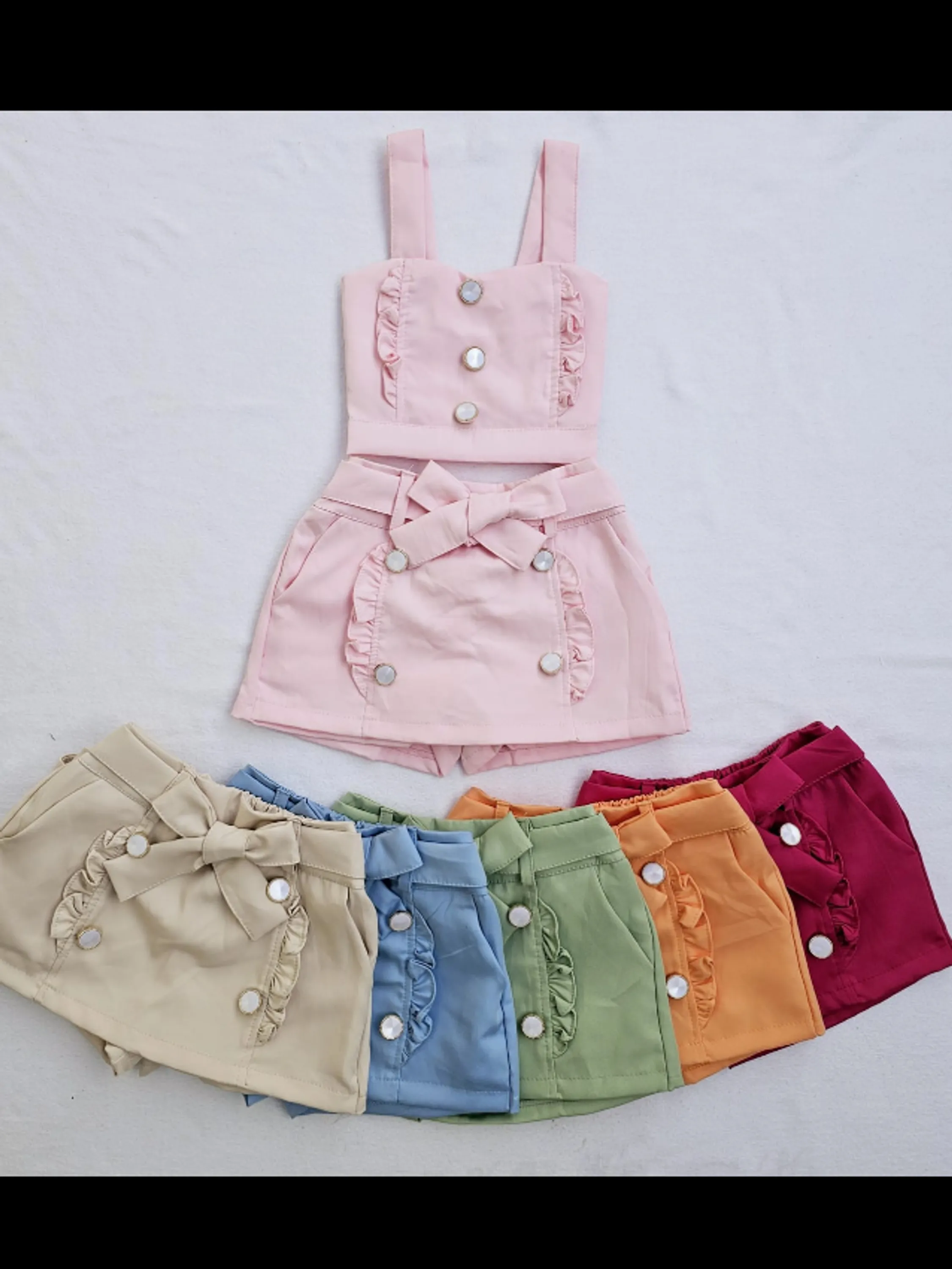 Conjunto infantil shorts saia e cropped (Agt)