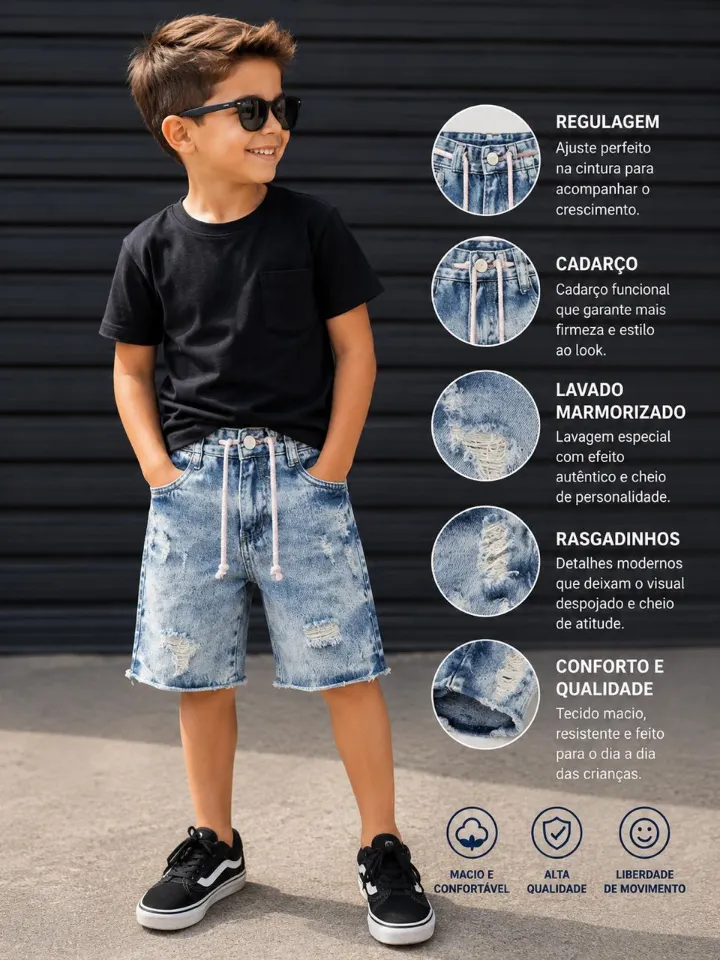 Bermuda jeans masculina infantil e juvenil (D)