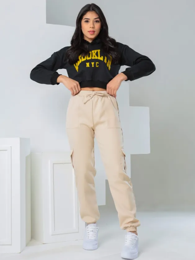 Calça jogger cargo juvenil com elástico na cintura (O)