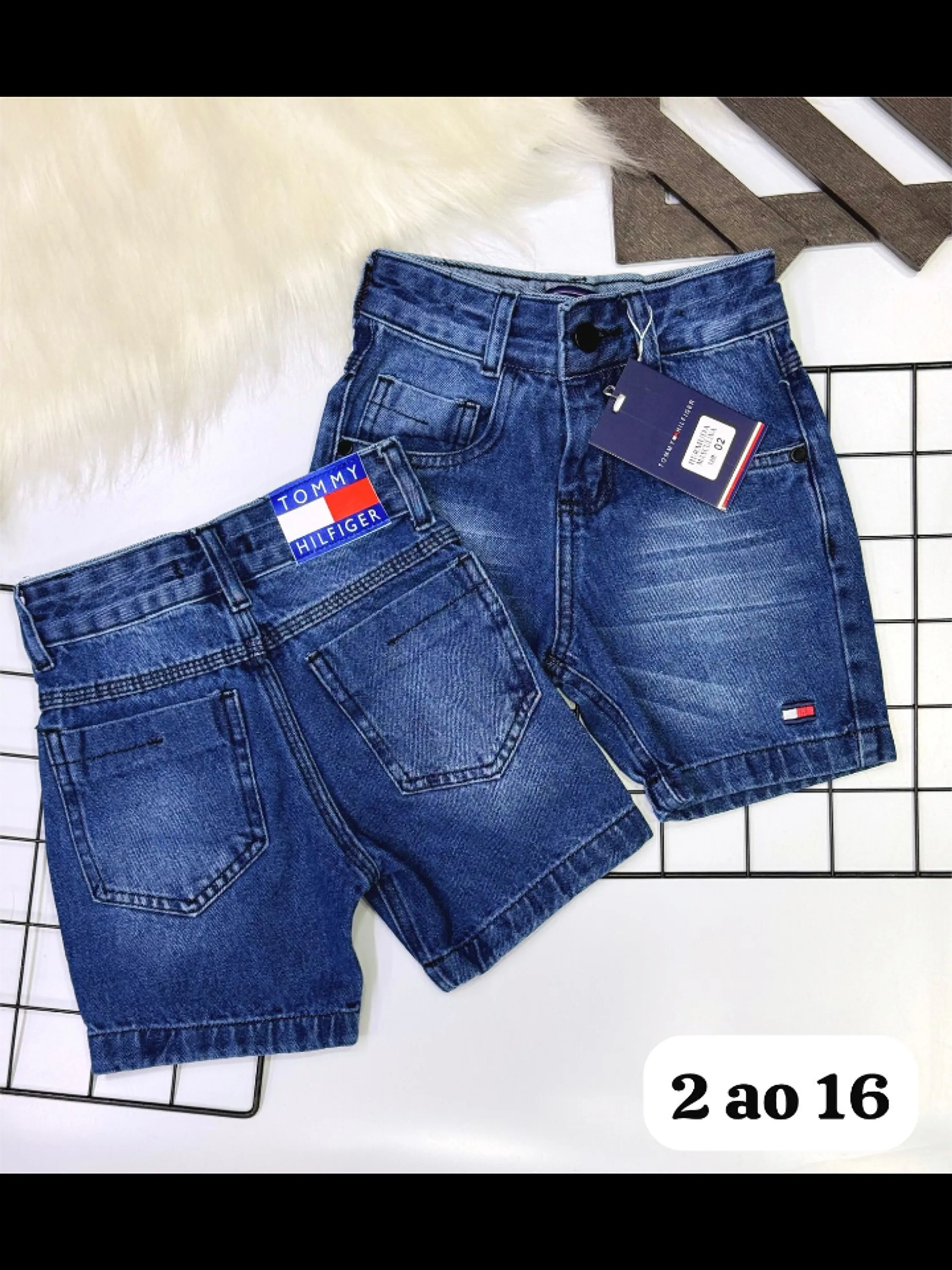 Bermuda jeans Tommy masculina infantil e juvenil 1 linha