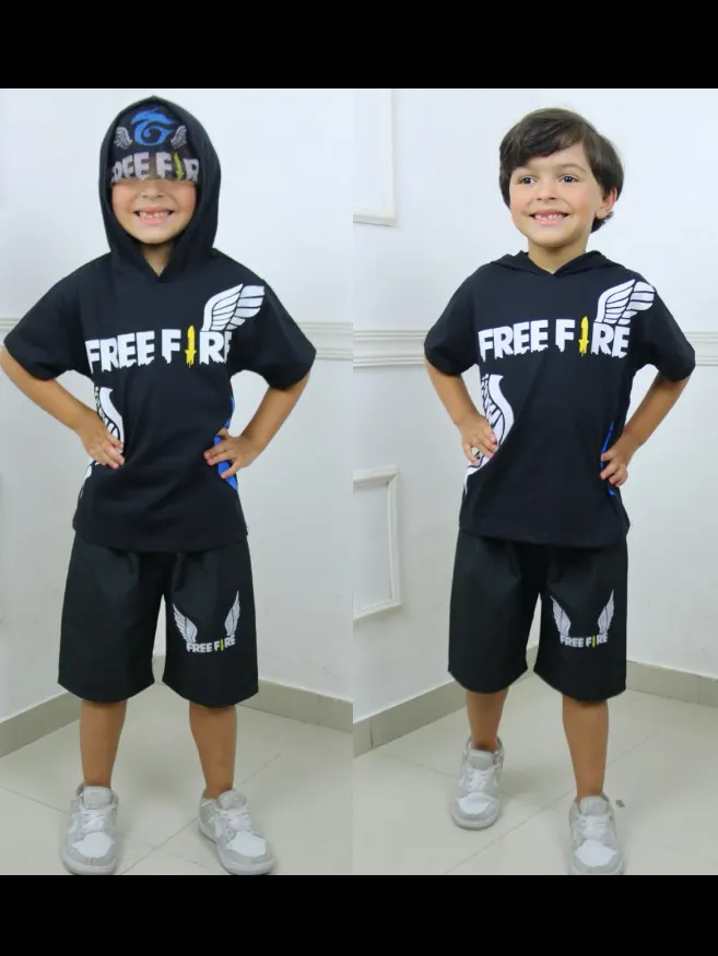 Conjunto infantil masculino com máscara no capuz
