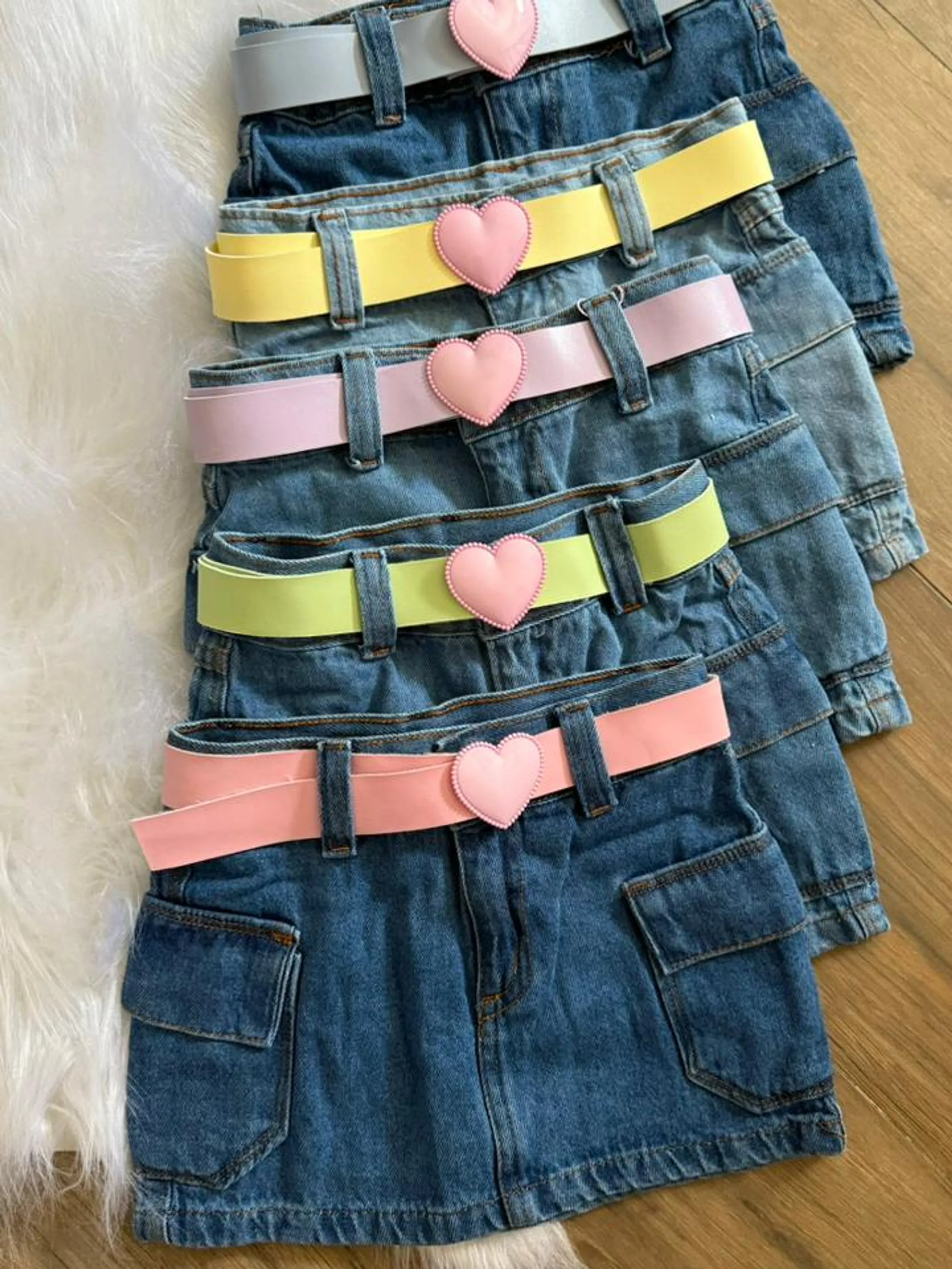 Saia jeans cargo infantil acompanha cinto