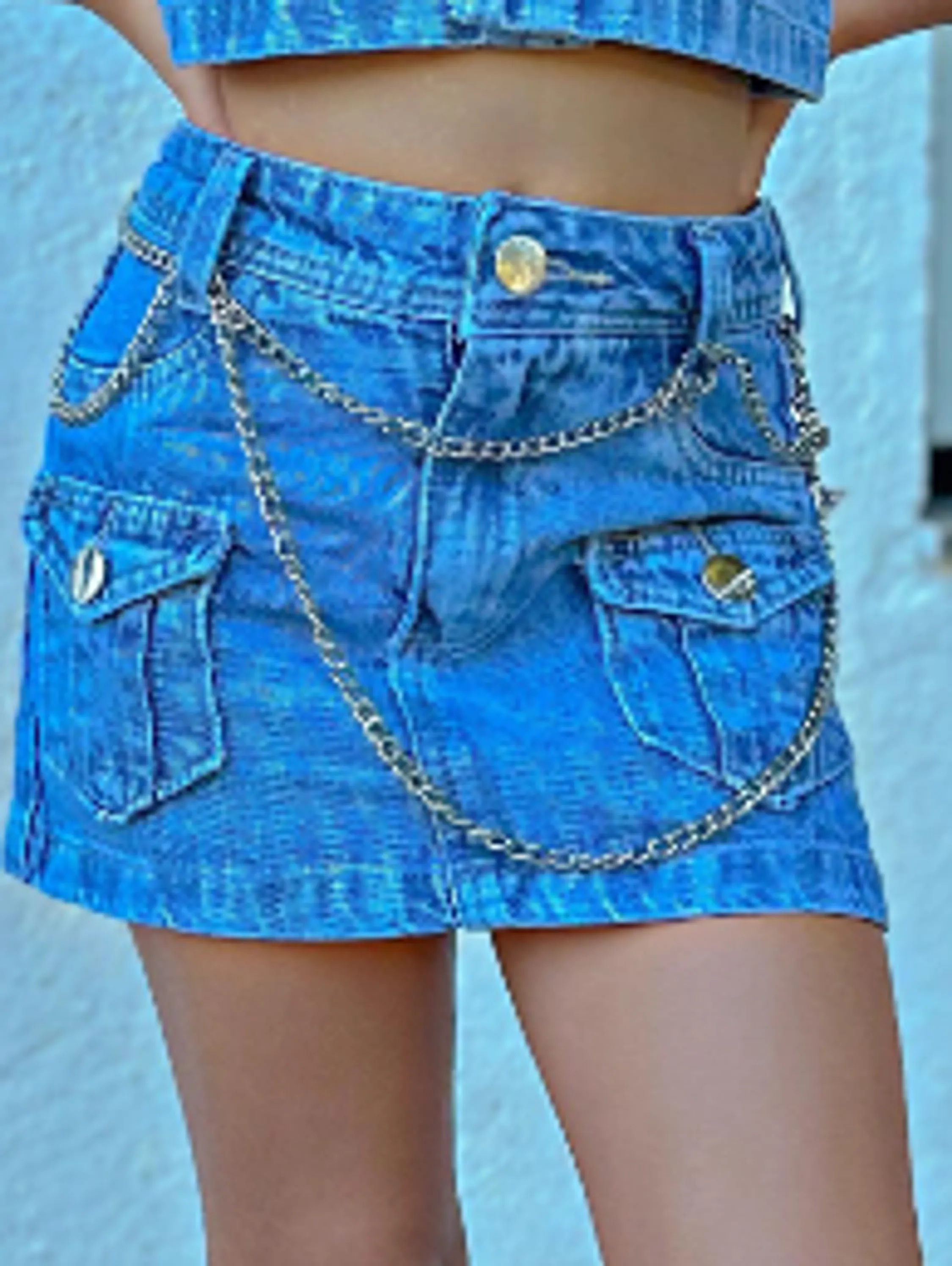 Saia jeans cargo infantil e juvenil (D)