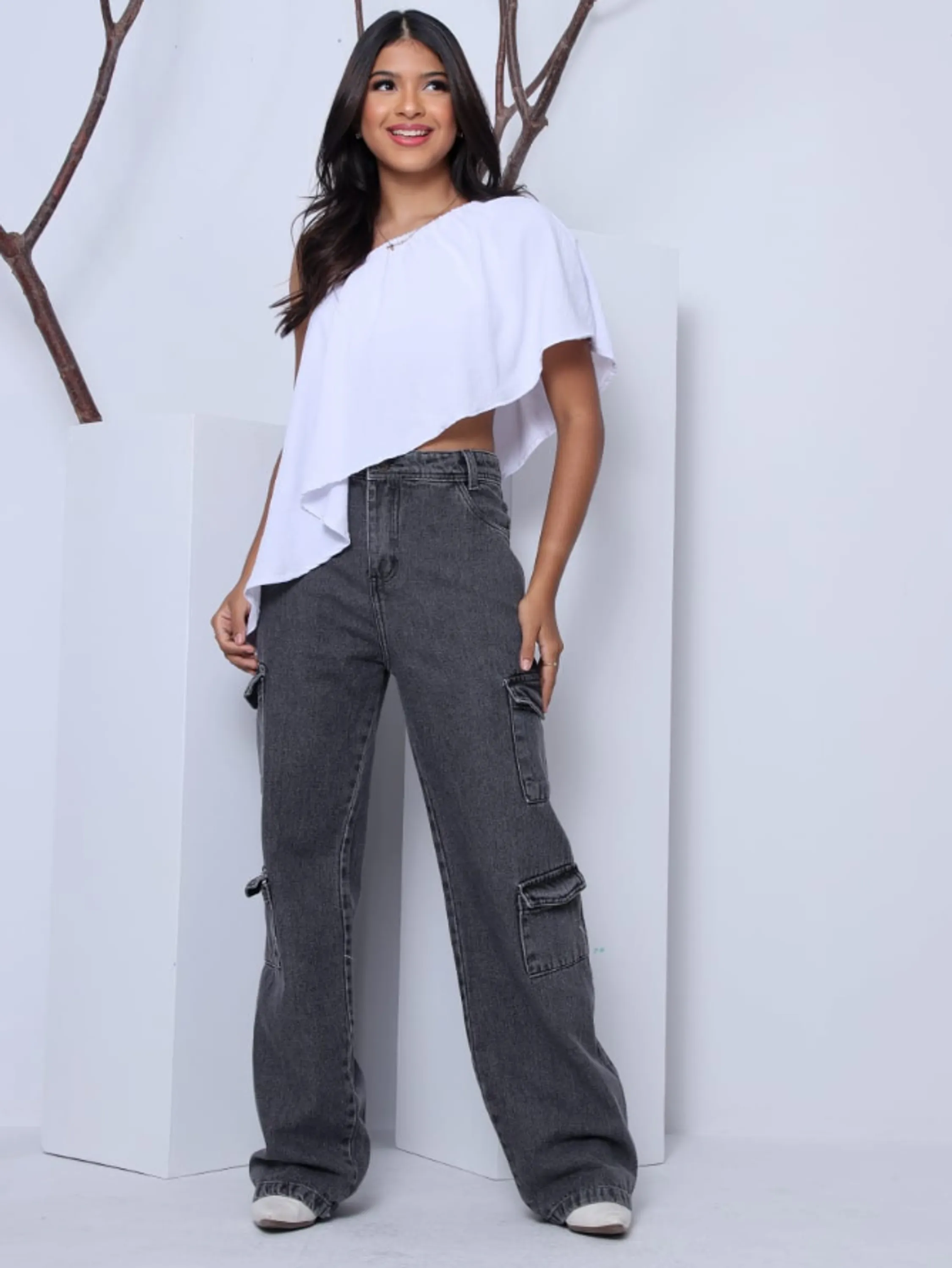 Calça cargo 4 bolsos juvenil jeans (D)