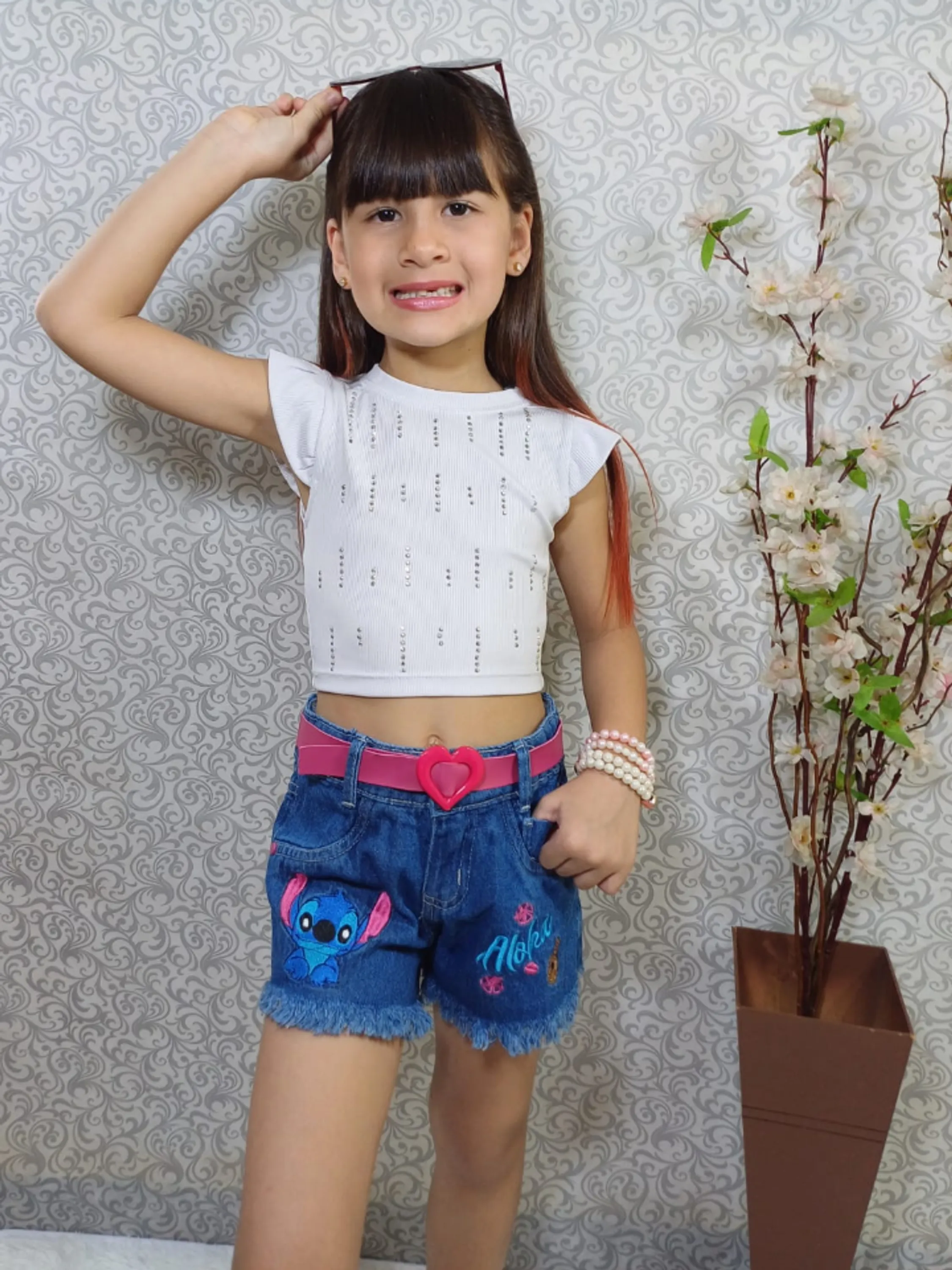 Shorts jeans feminino com cinto (D)