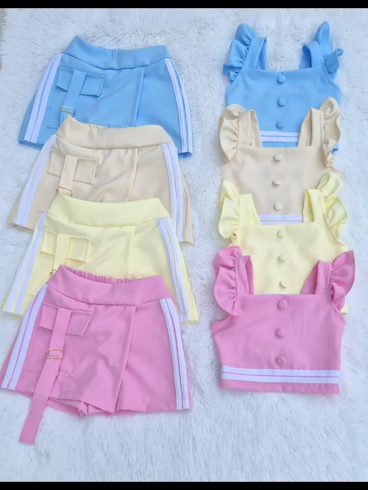 Conjunto infantil shorts e cropped (Azul)