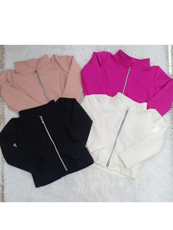 Jaqueta juvenil com zíper tecido metalasse (M)