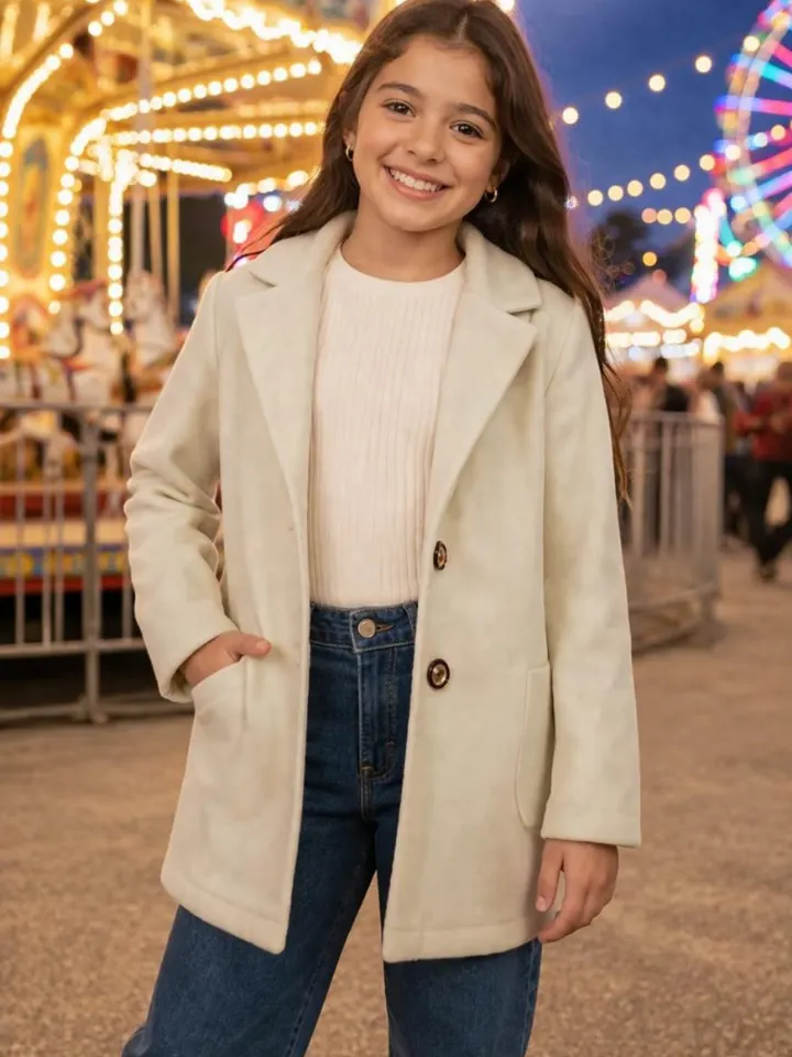 Sobretudo juvenil tecido lã batida (P)