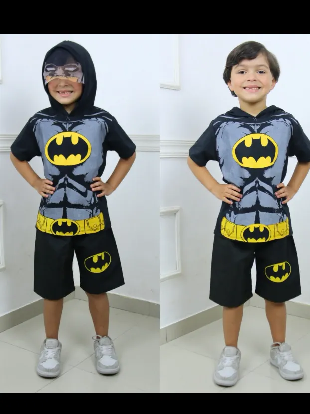 Conjunto infantil masculino com máscara no capuz