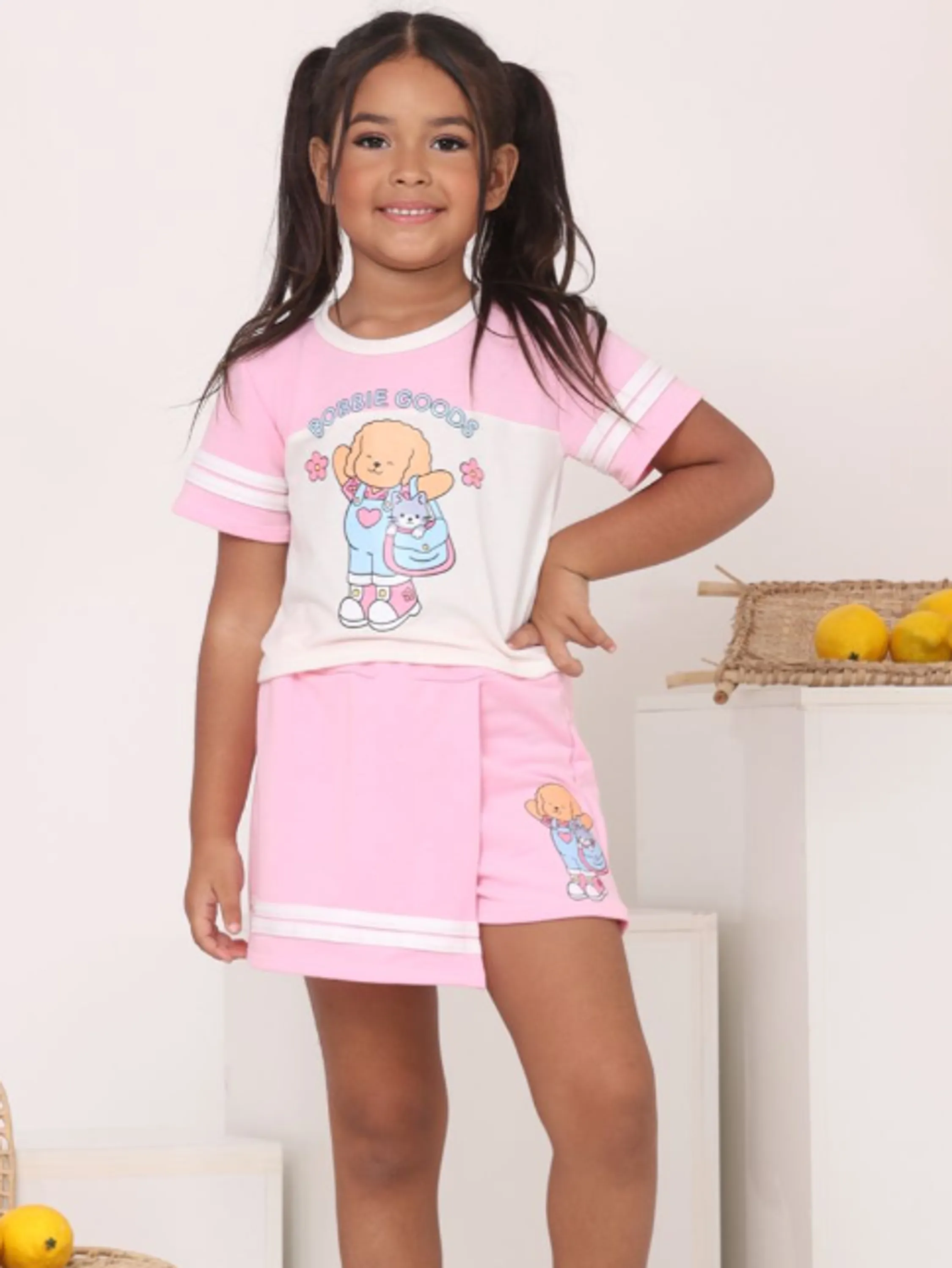 Conjunto infantil shorts saia e blusinha