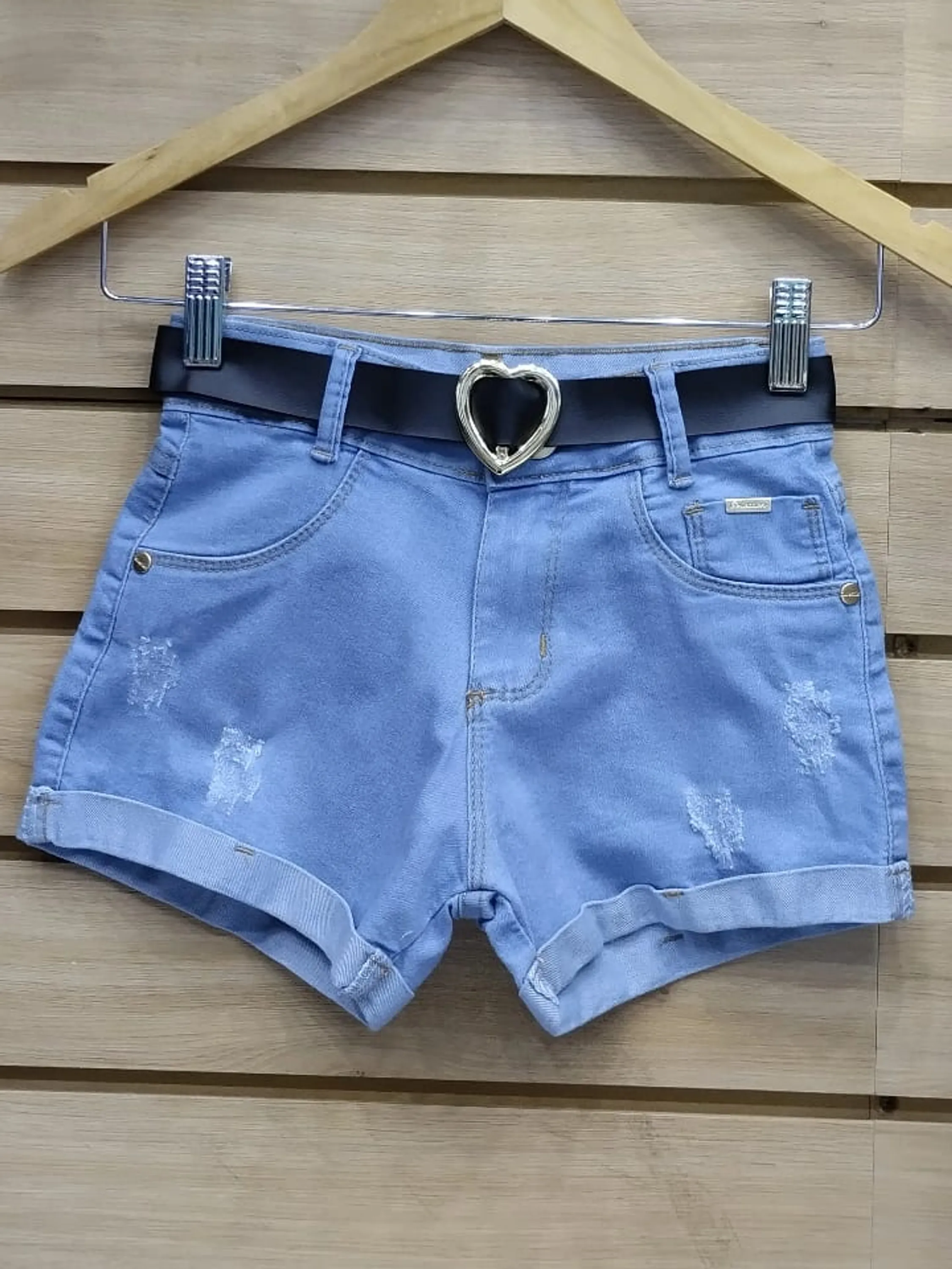 Shorts jeans infantil e juvenil com cinto (D)