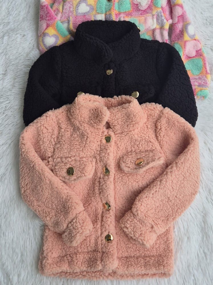 Jaqueta Teddy infantil com botão (Azul)