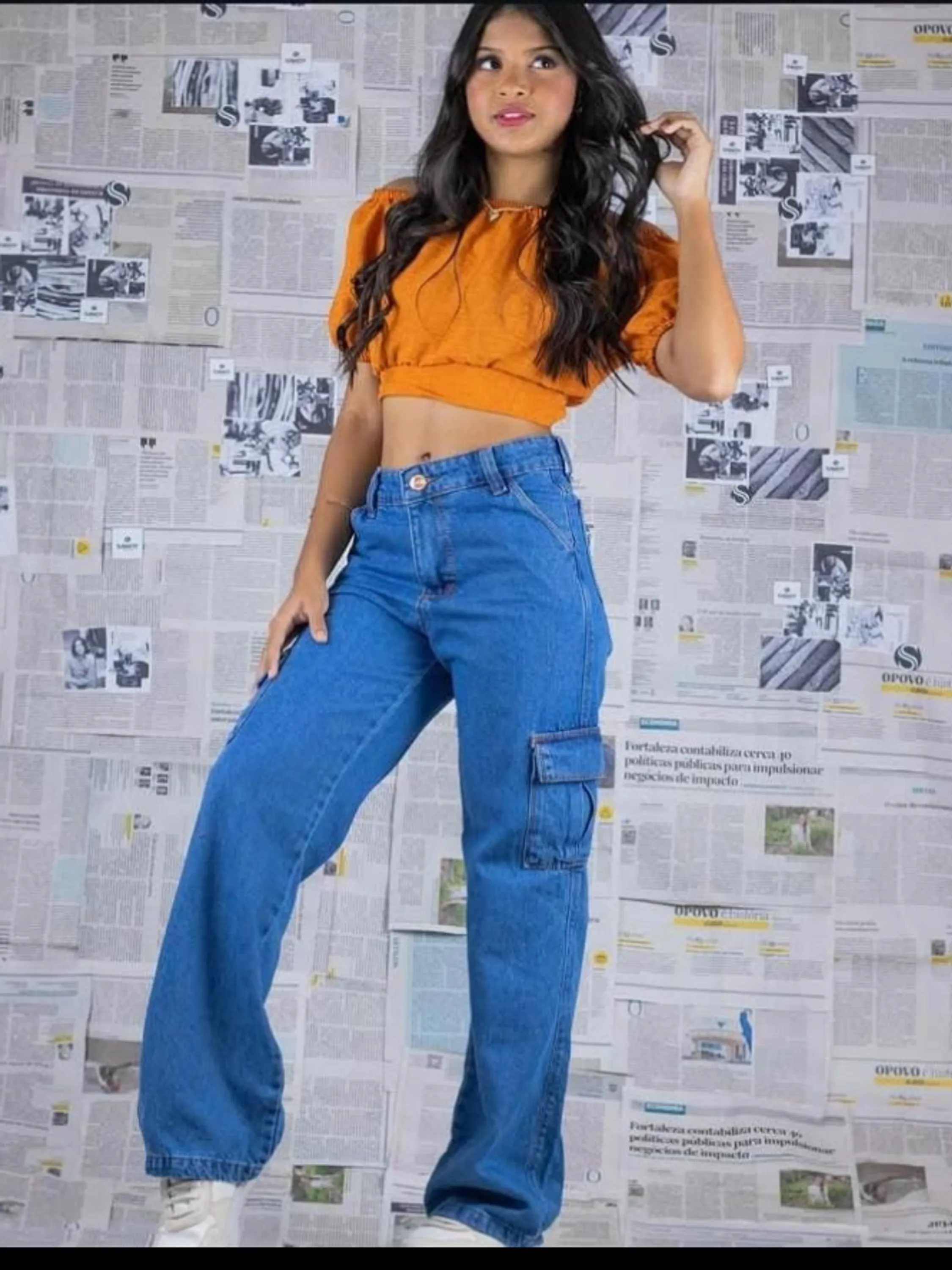 Calça Cargo Wid Leg juvenil com elástico na cintura (D)