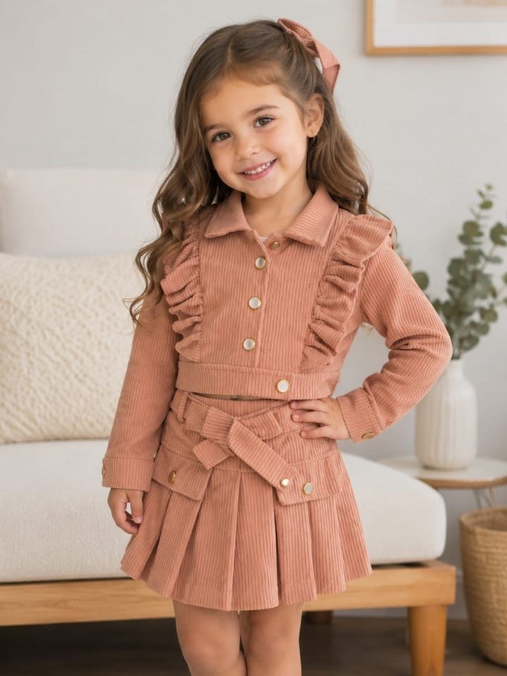 Conjunto infantil shorts saia e casaquinho (azul)