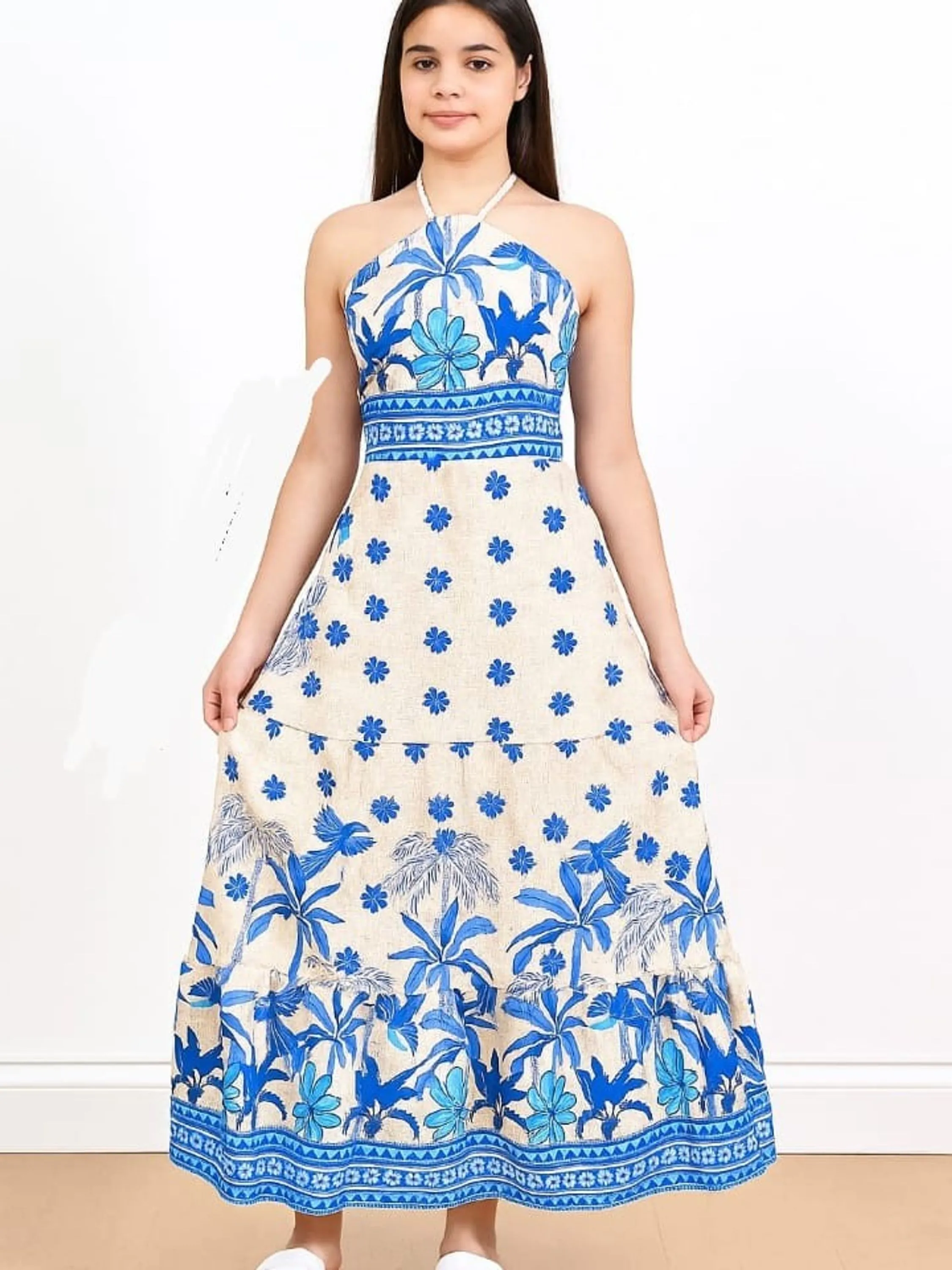 Vestido longo juvenil estampado (R)