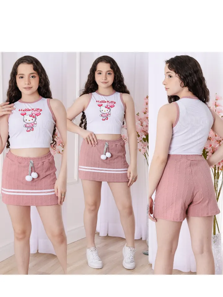 Conjunto infantil e juvenil shorts saia e regata
