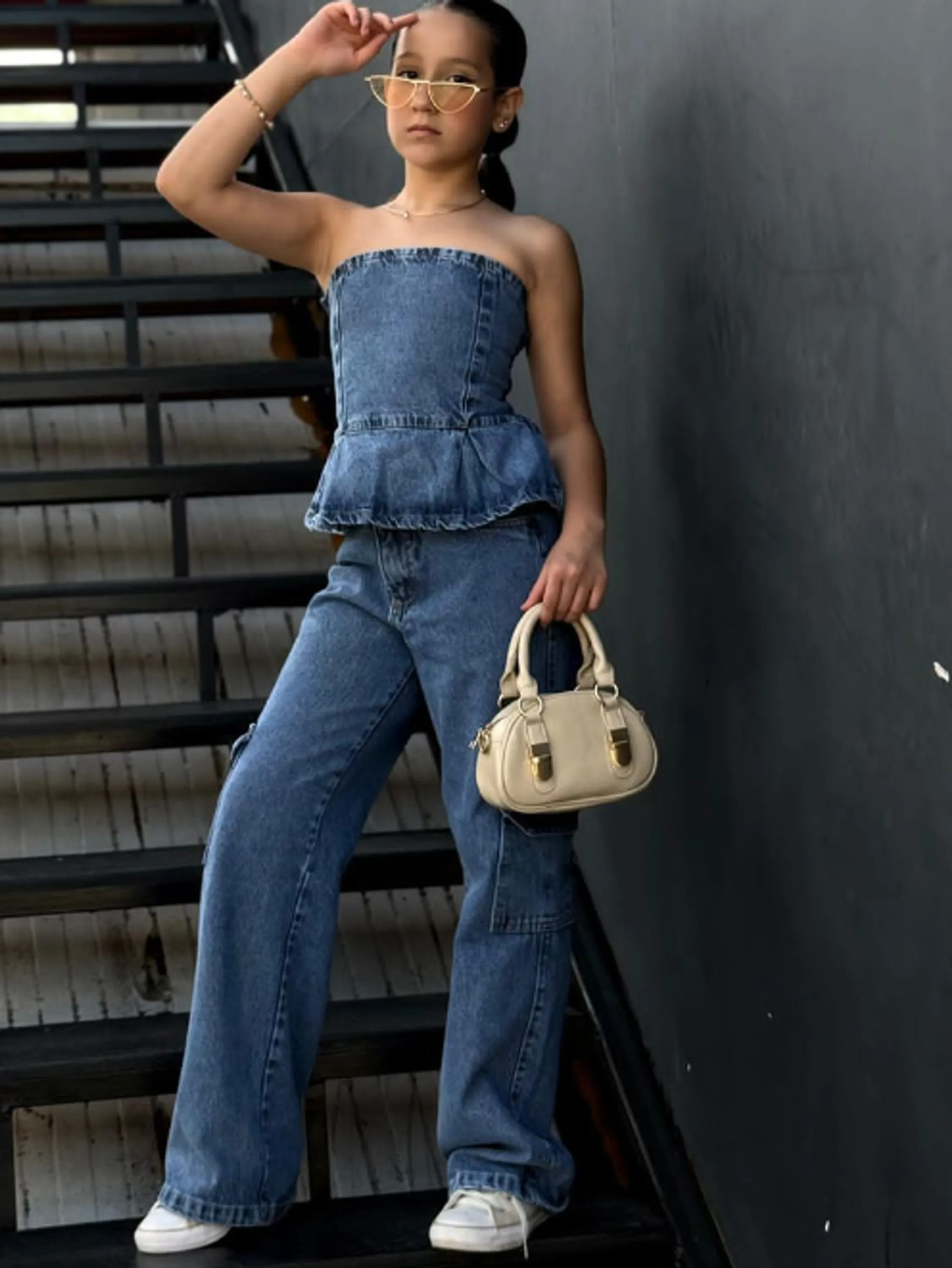 Calça cargo juvenil jeans (D)