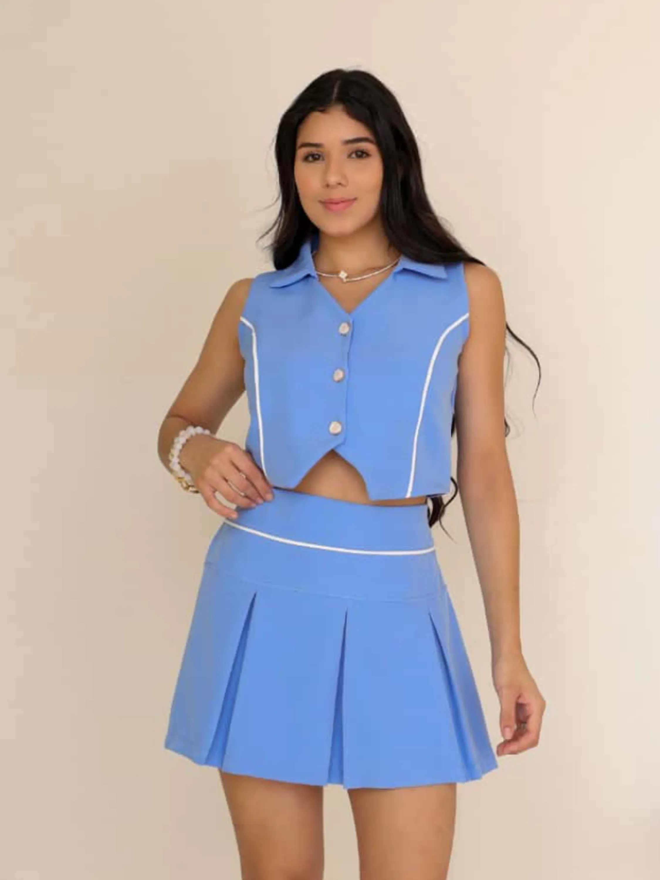 Conjunto juvenil shorts saia e colete (R)