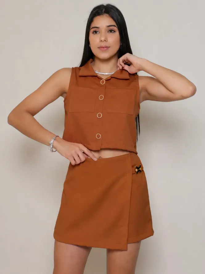 Conjunto Feminino Juvenil Shorts saia e colete (O)