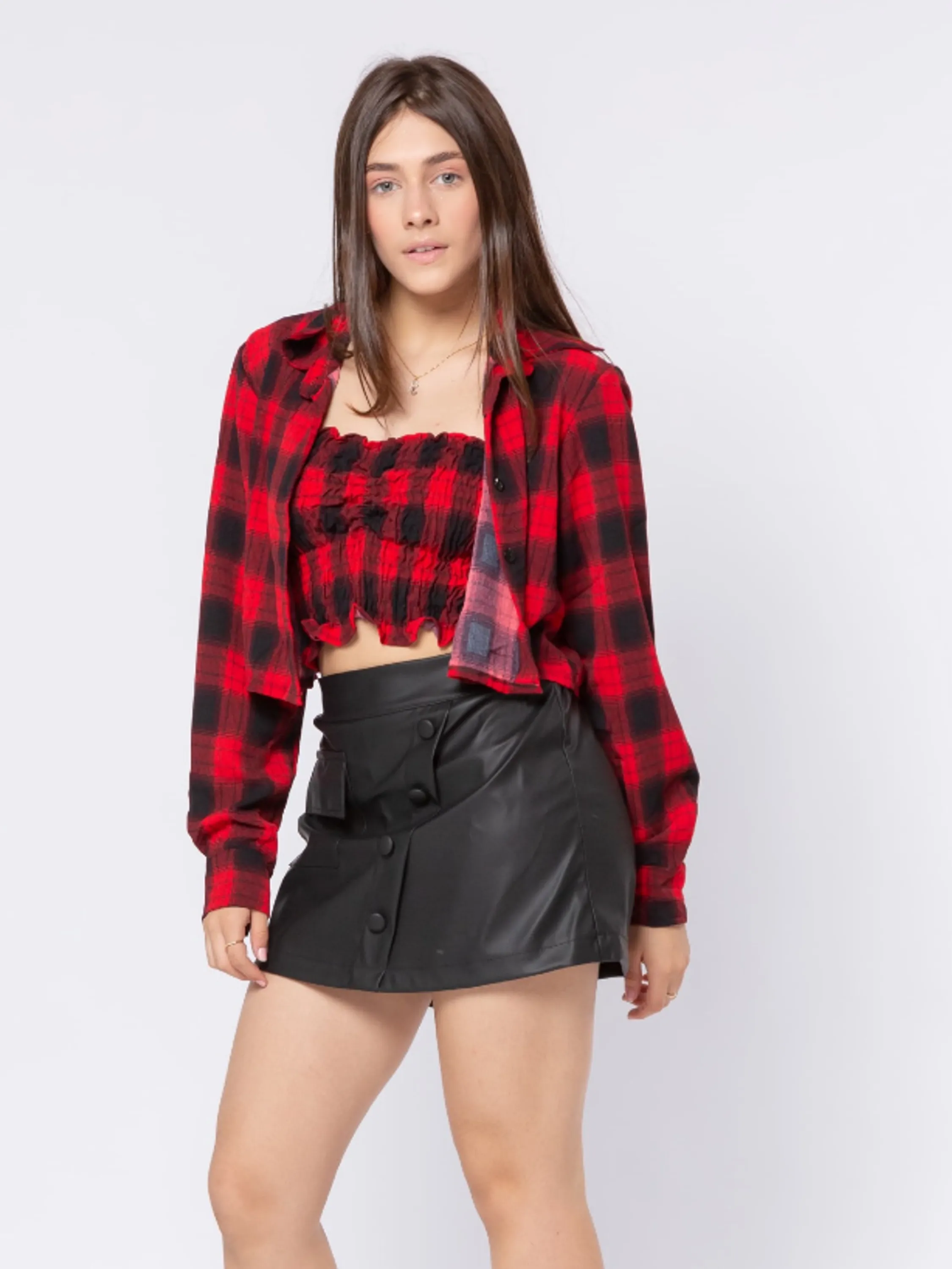 Cropped camisa xadrez com top elastex (K)