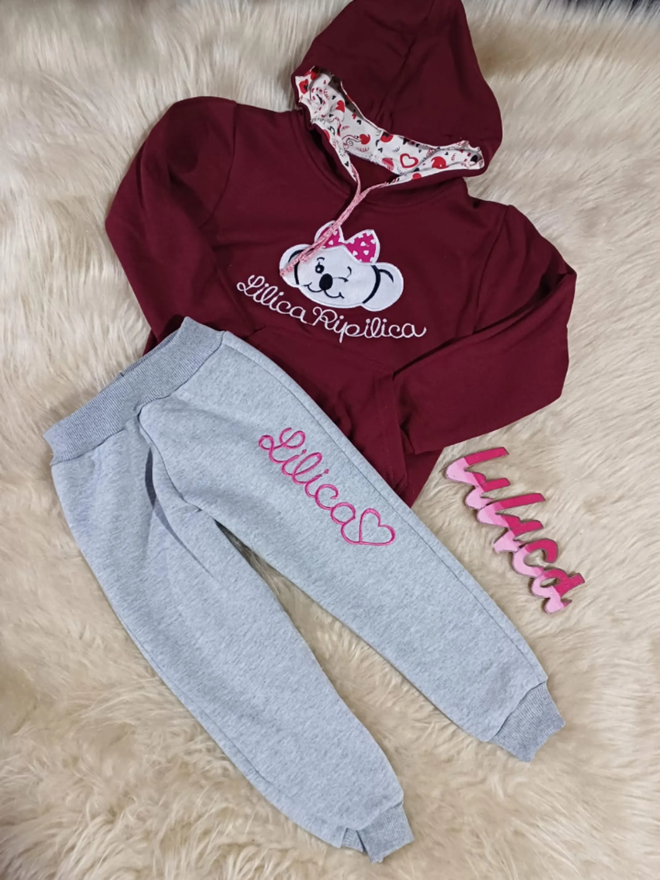 Conjunto moletom flanelado bordado